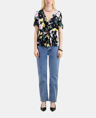 The Kooples FEMME LIGHT PINK / DARK NAVY top fleuri avec drap&eacute;