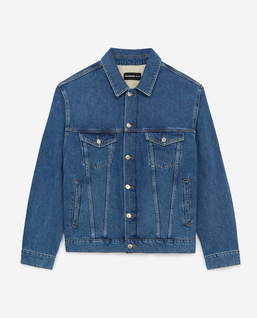 The Kooples HERREN BLUE WASHED jeansjacke blau schaffellfutter