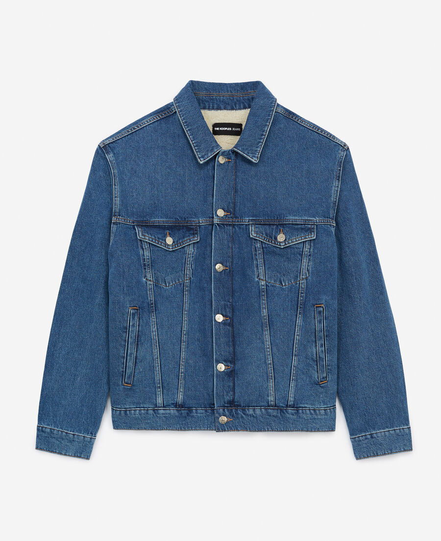 The Kooples HERREN BLUE WASHED jeansjacke blau schaffellfutter