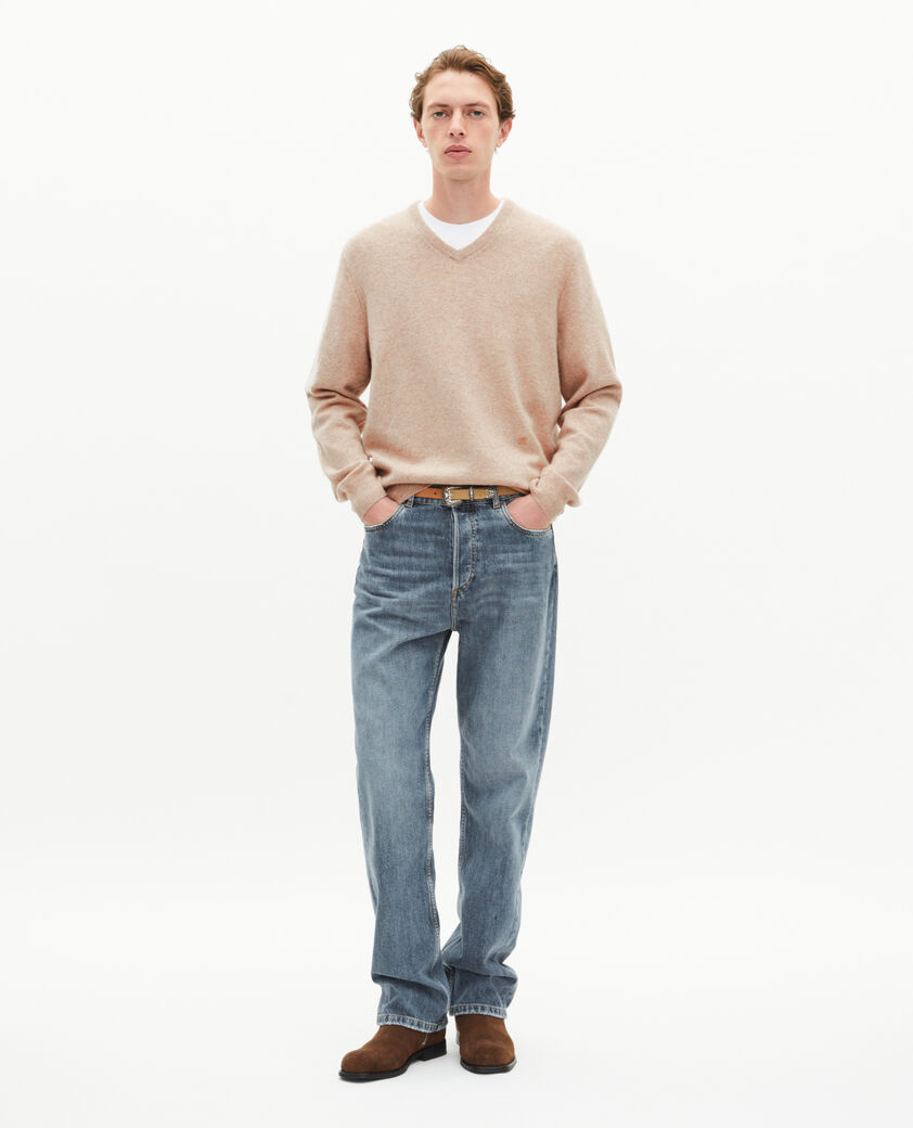 The Kooples MEN BEIGE MELANGE beige cashmere v-neck sweater