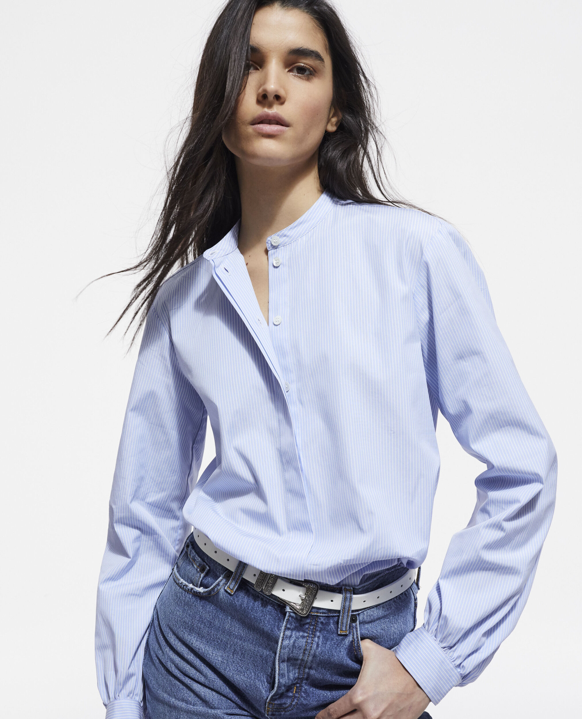 Chemise femme col shop mao coton