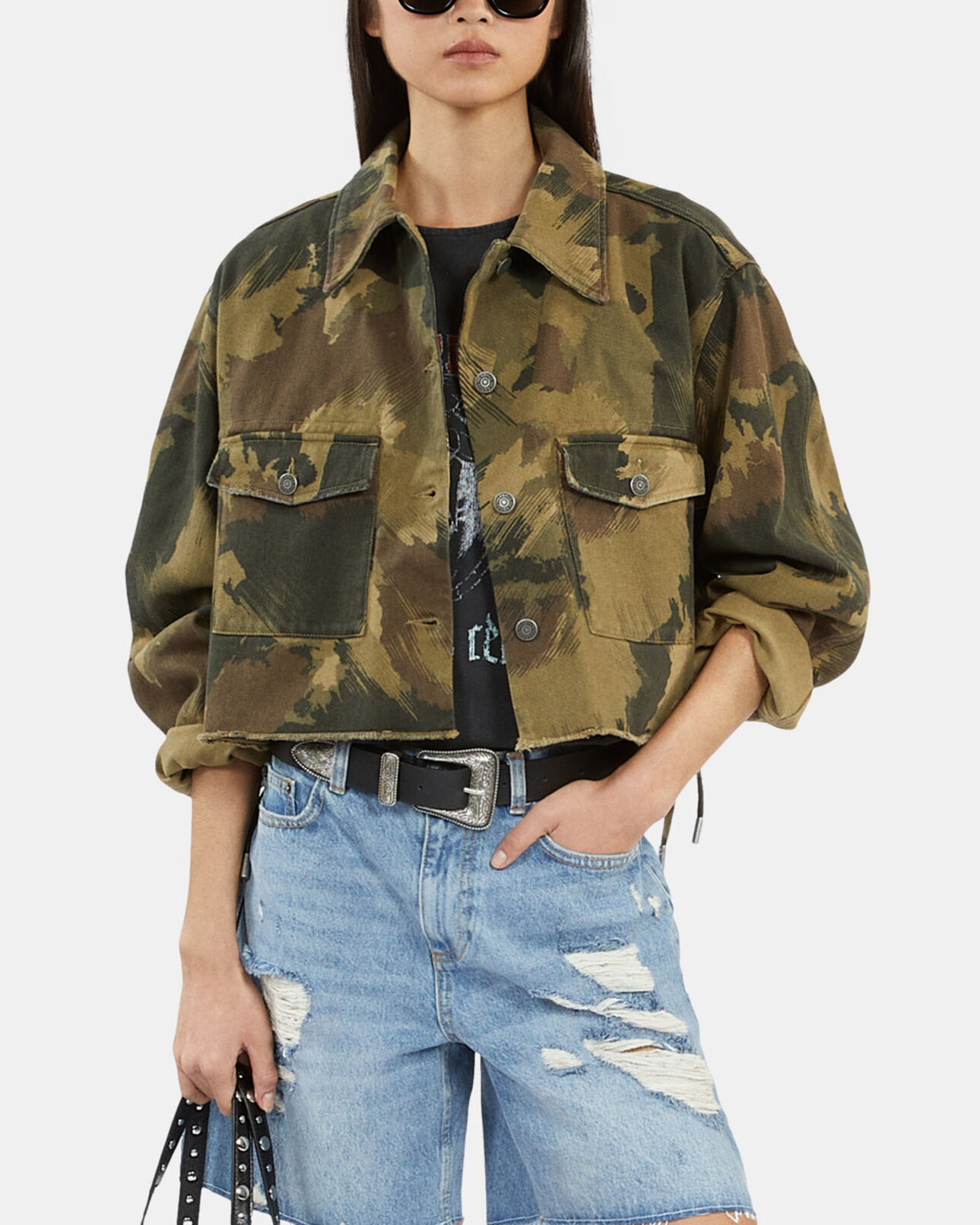 The Kooples WOMEN CAMOUFLAGE short camouflage denim jacket