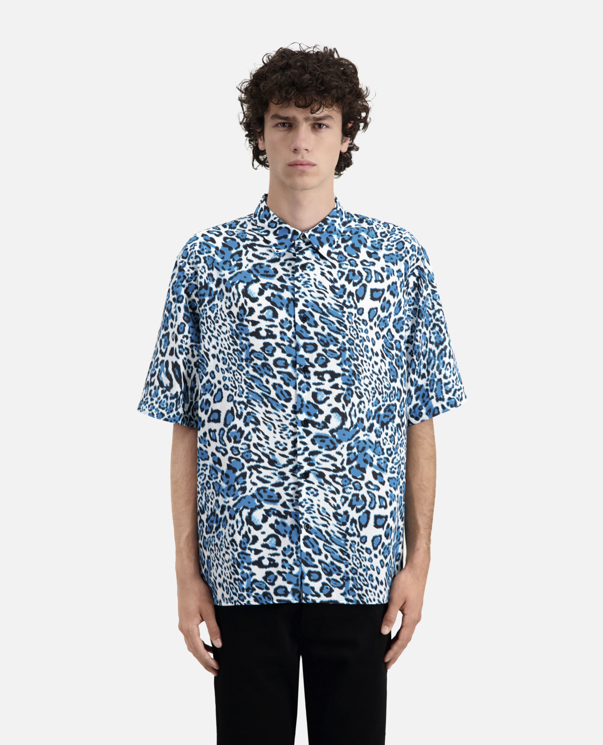 Printed cotton short sleeved shirt, BLUE WHITE, hi-res image number null