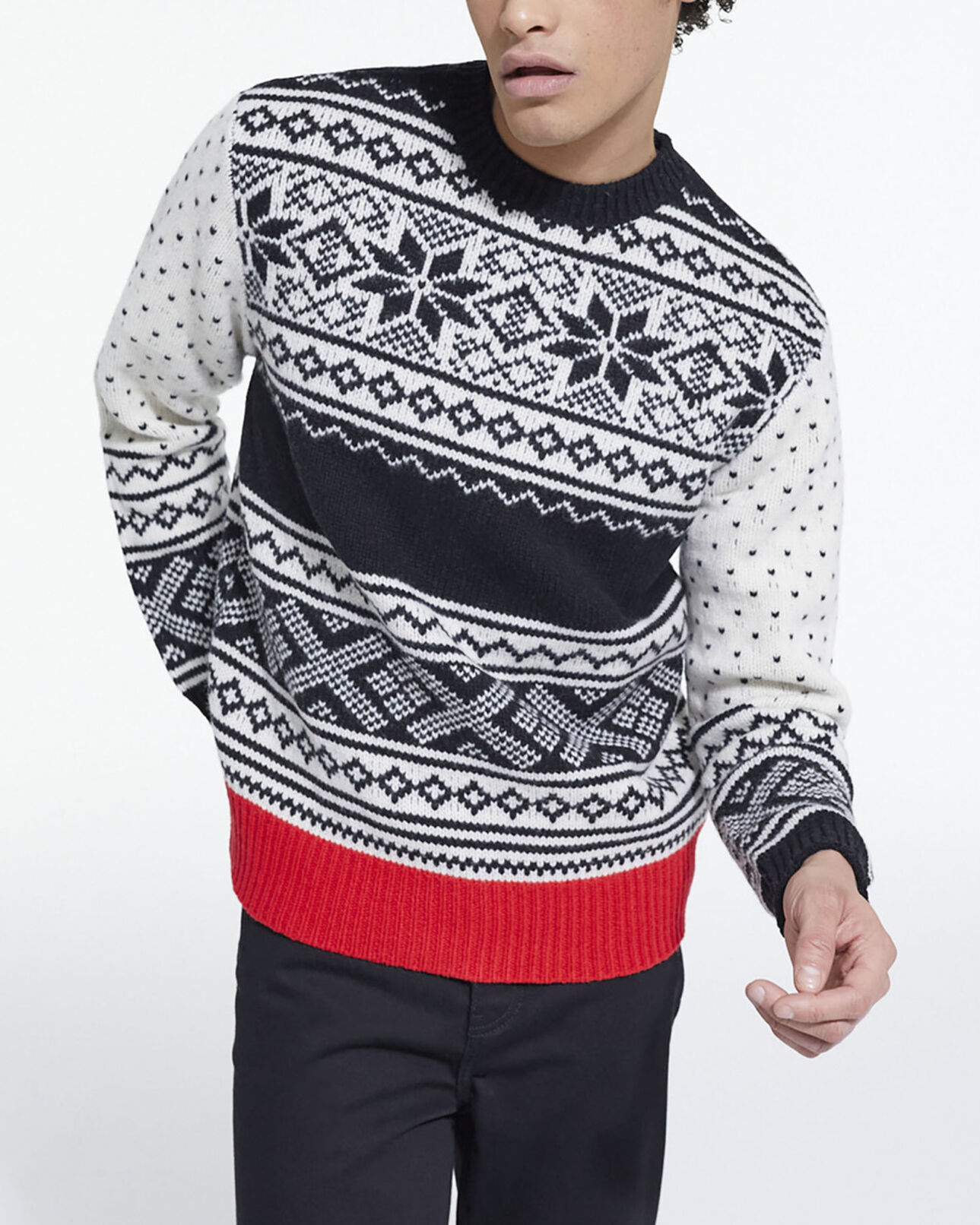 The Kooples MEN BLACK RED OFF WHITE patterned wool sweater