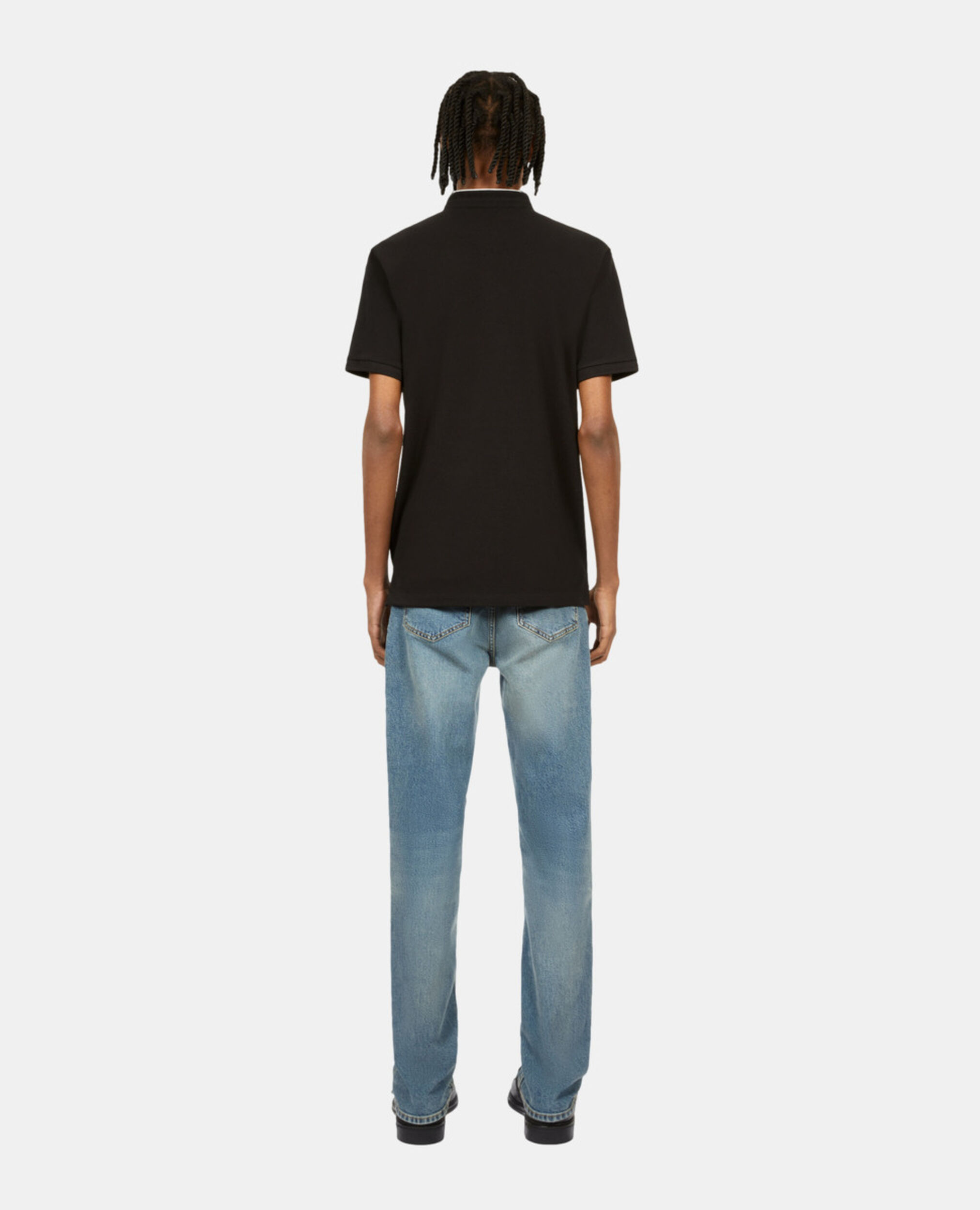Black pique cotton polo t-shirt, BLACK / WHITE, hi-res image number null