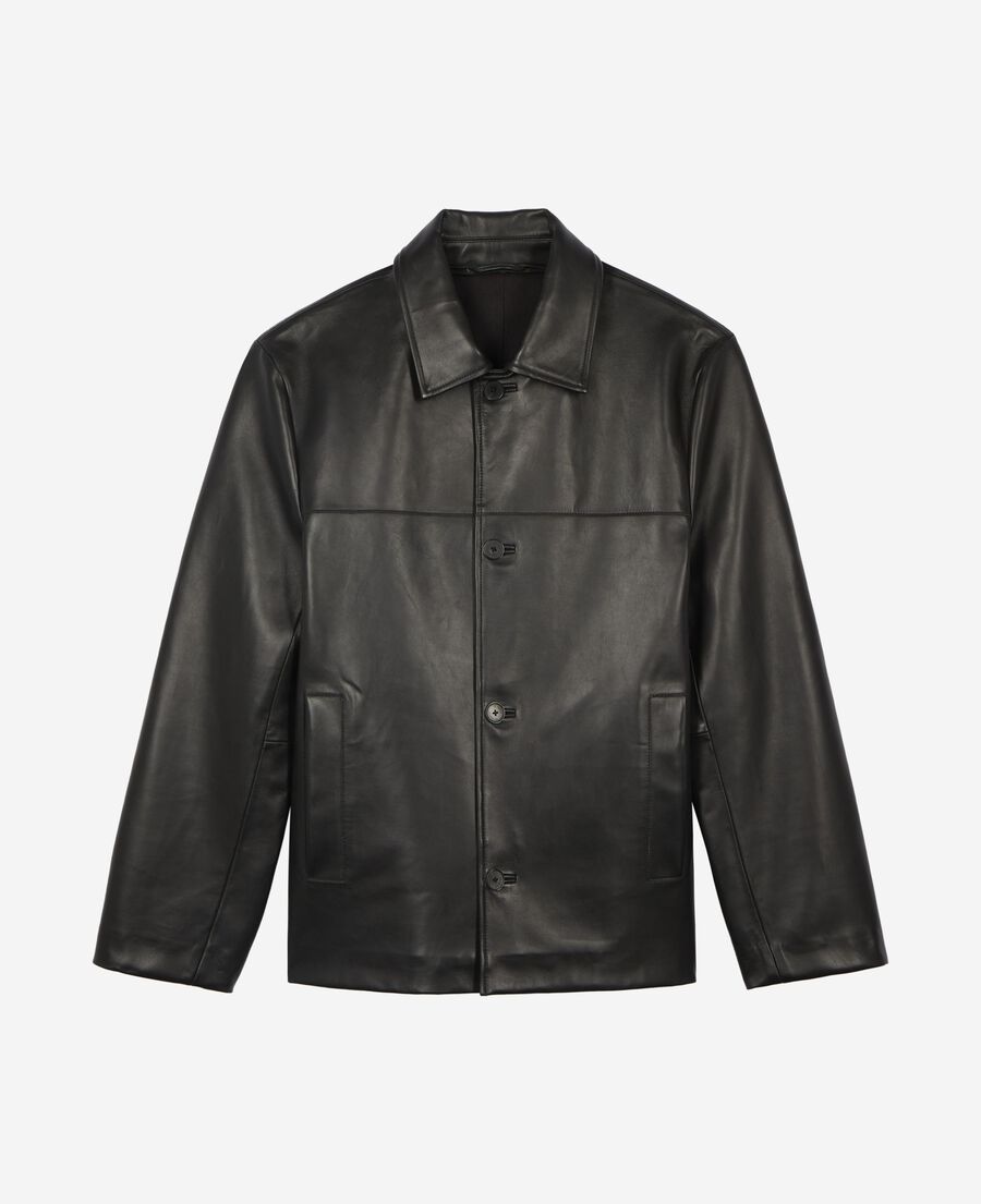 The Kooples HOMME BLACK blouson en cuir &agrave; boutons noir