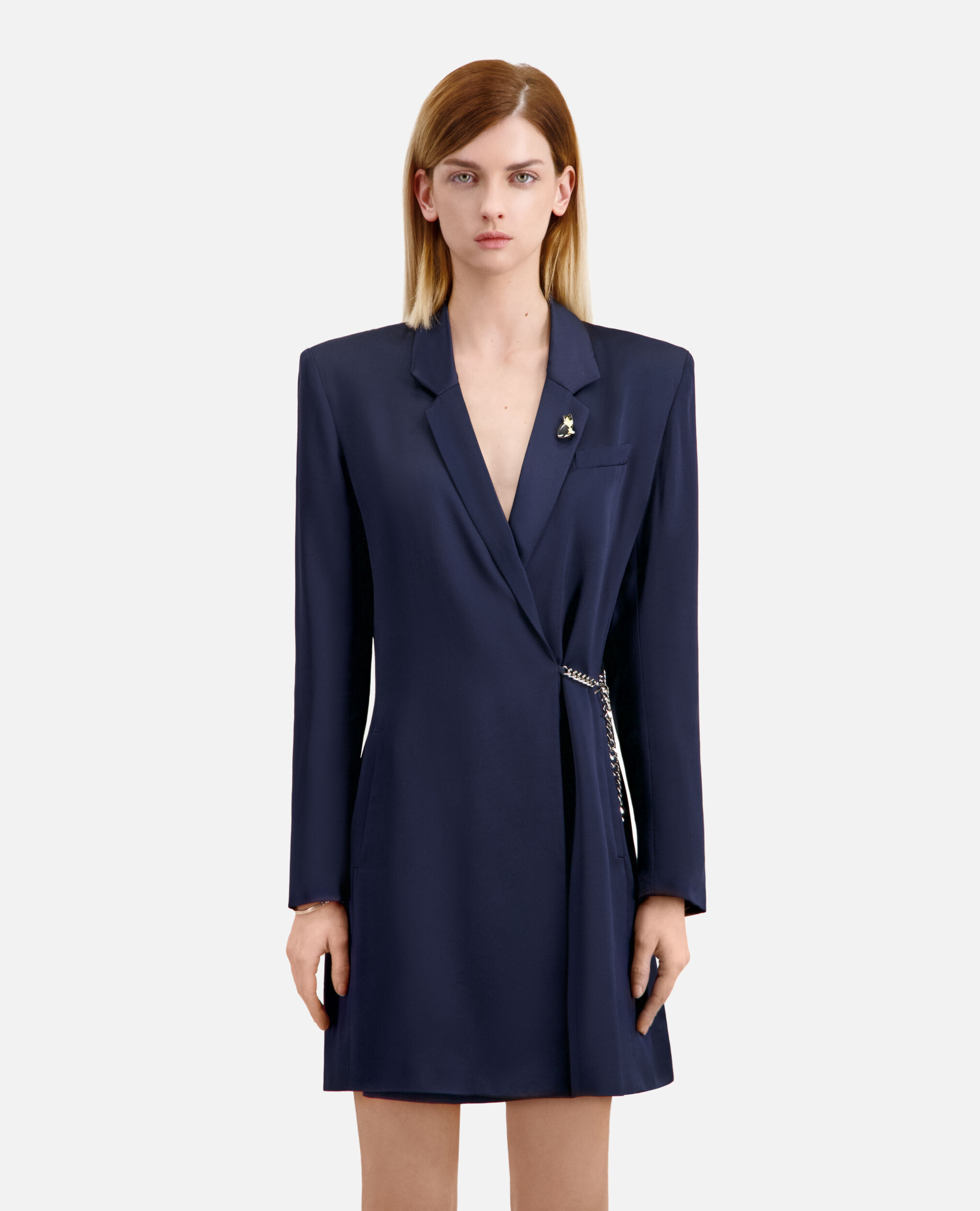 Robe tailleur courte bleu marine avec chaîne, NAVY, hi-res image number null