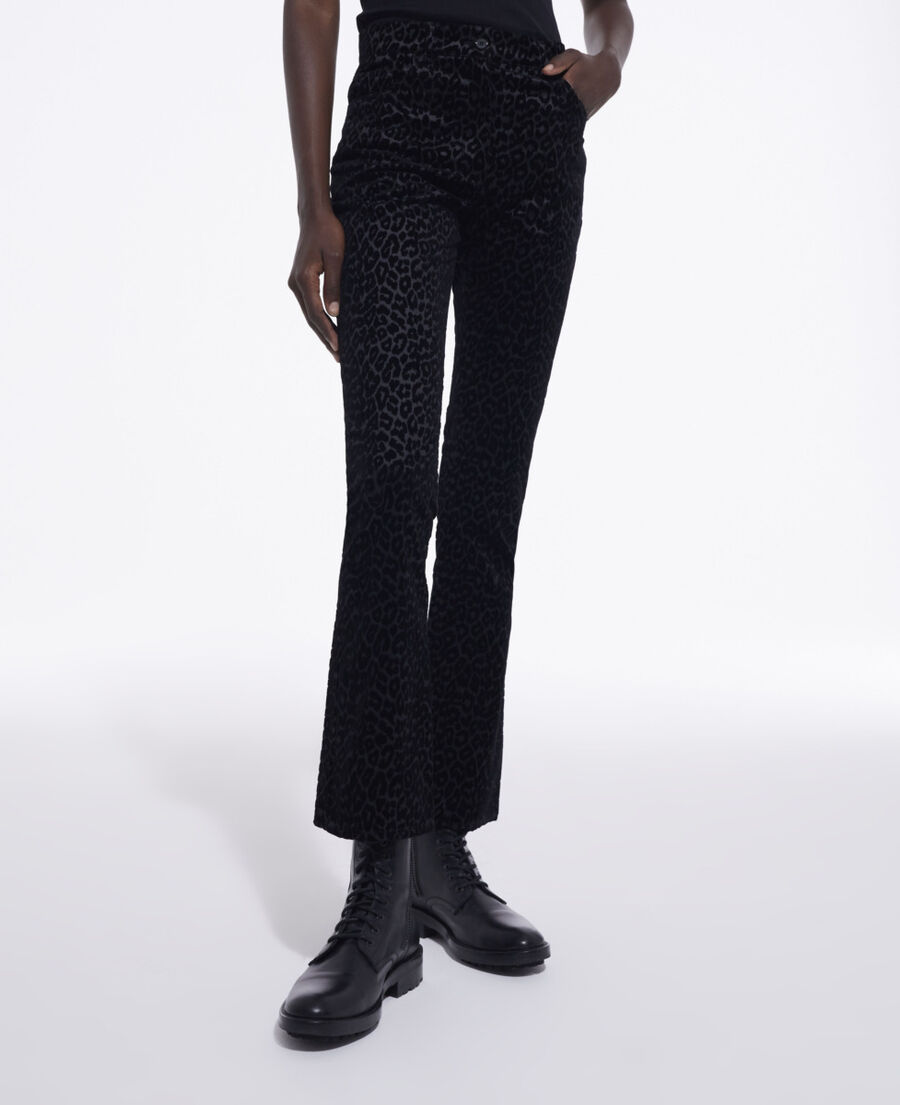 black velvet suit pants with leopard print