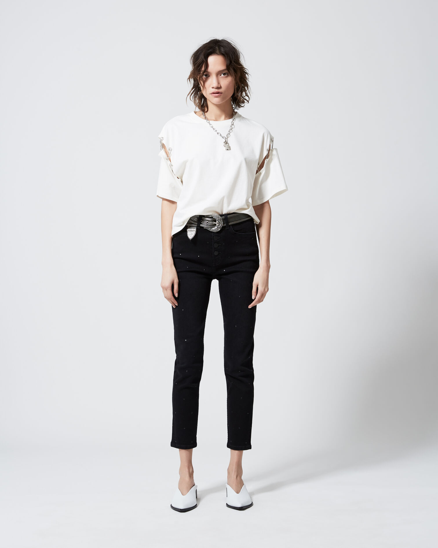 Black jeans with studs, BLACK, hi-res image number null