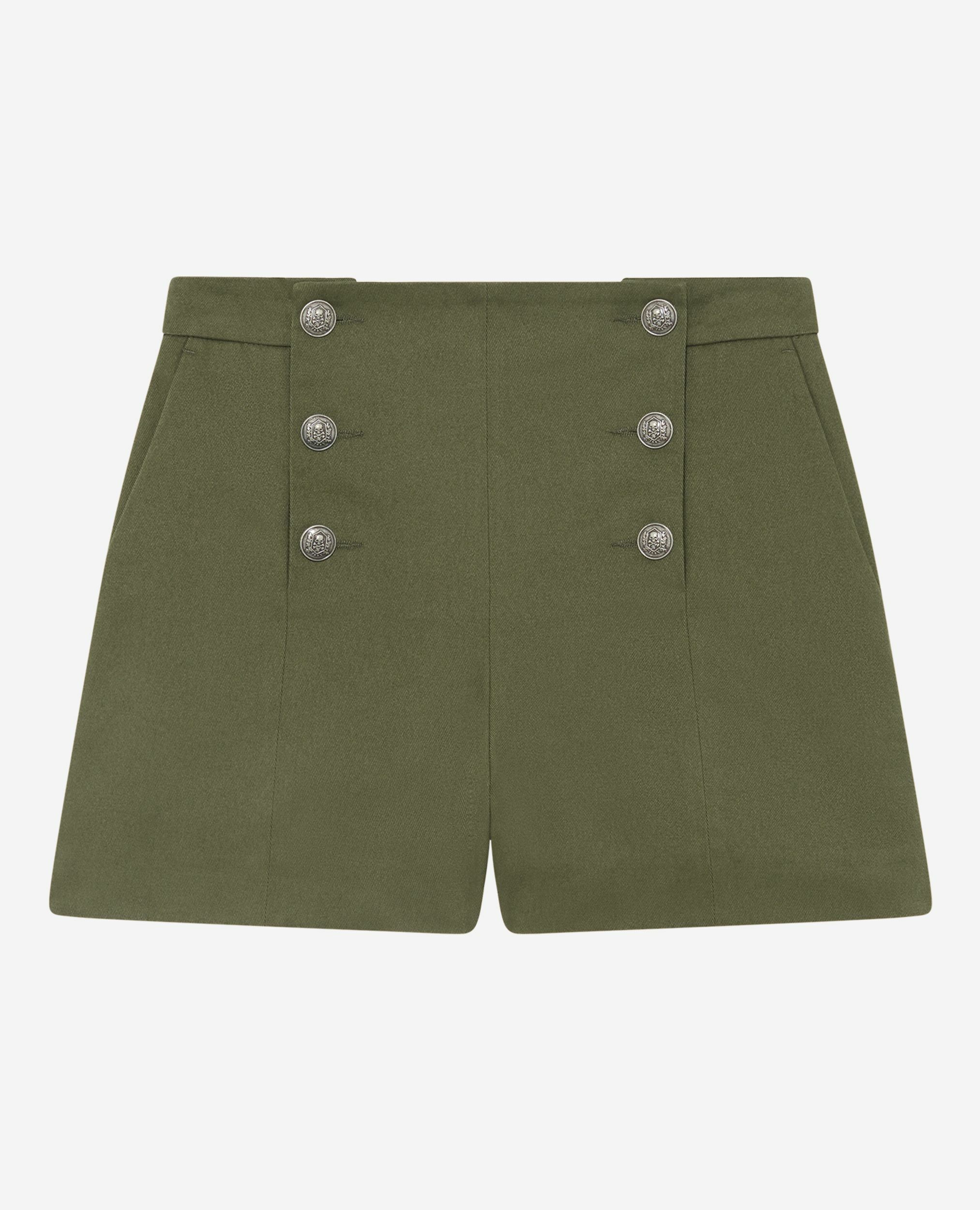 Khaki double-breasted straight shorts, KAKI, hi-res image number null