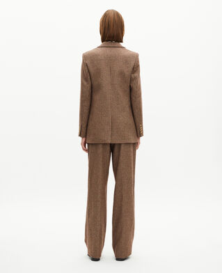 The Kooples FEMME CAMEL MELANGE / BURGUNDY veste tailleur en pied de poule camel