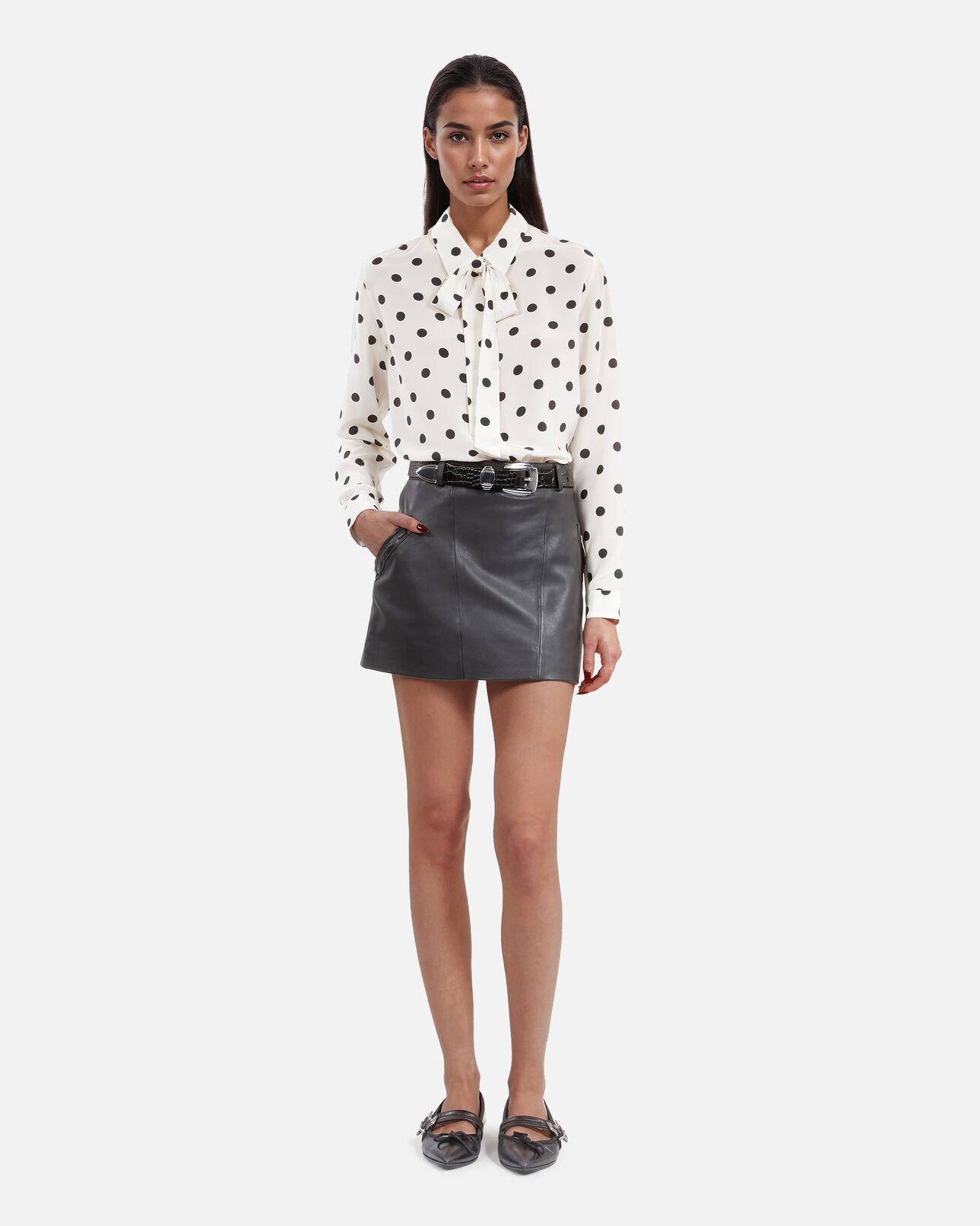 The Kooples MUJER BLACK STONE falda corta de cuero negra
