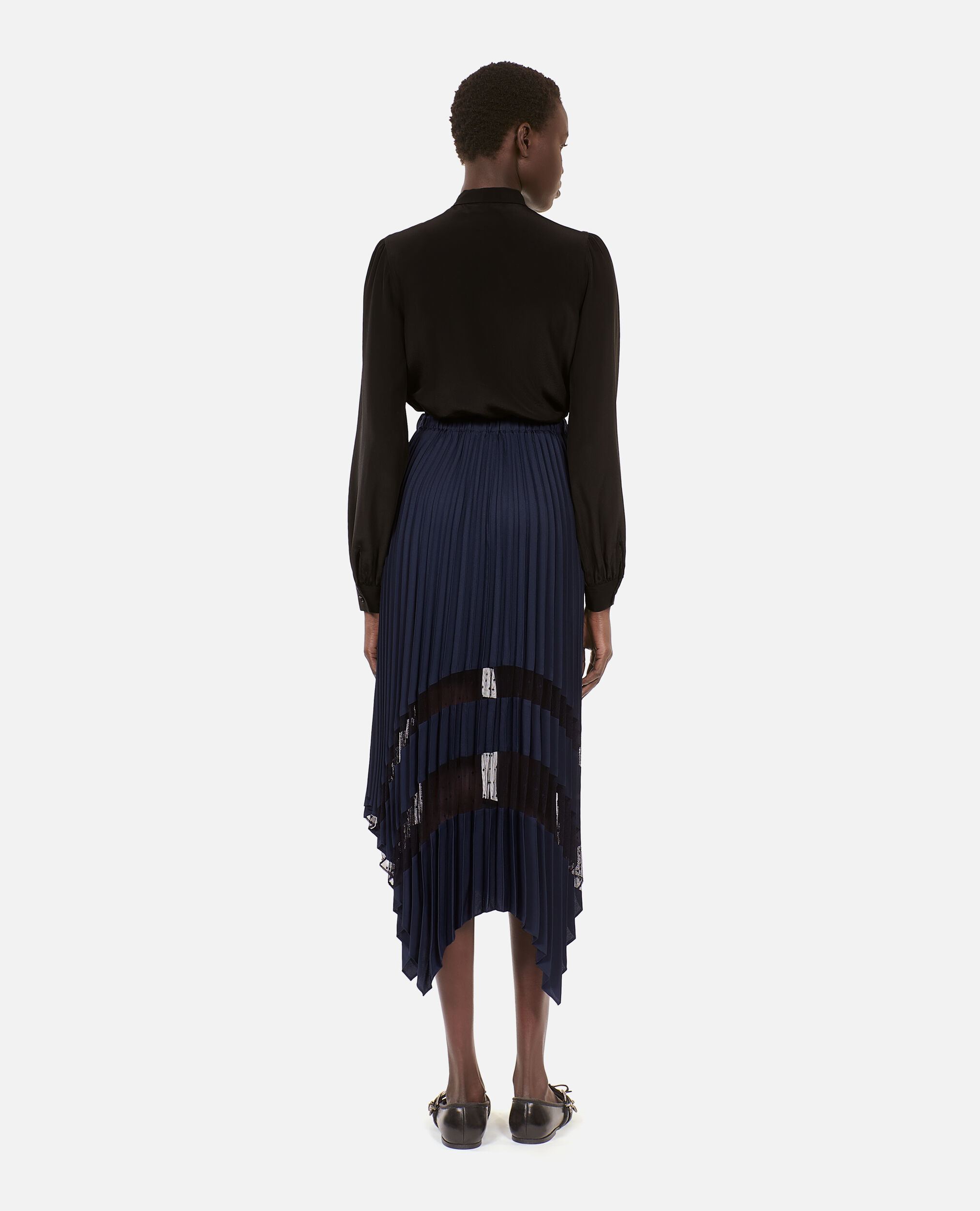 Women s Navy blue long pleated skirt The Kooples US