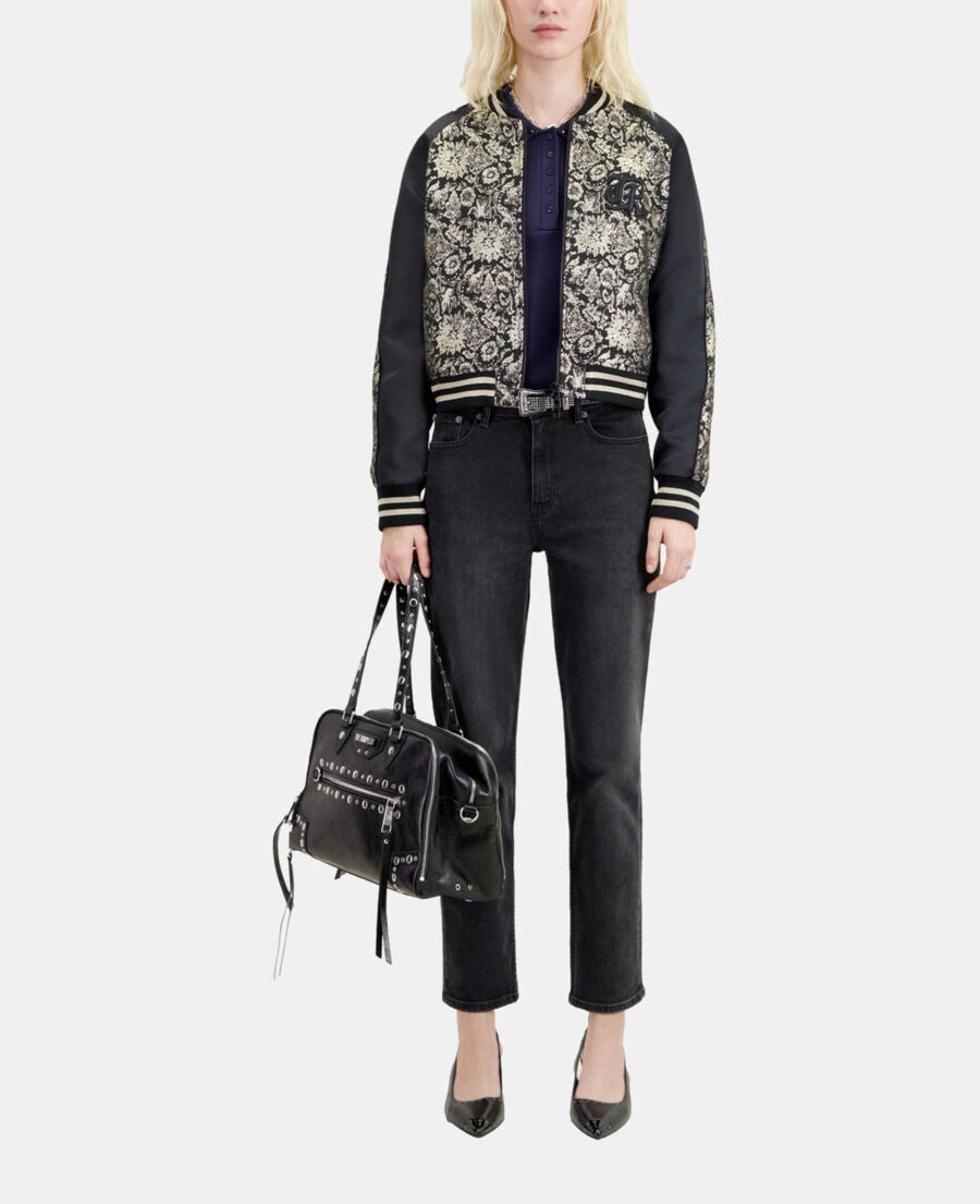 The Kooples FEMME BLACK GREY blouson jacquard m&eacute;tallis&eacute; noir