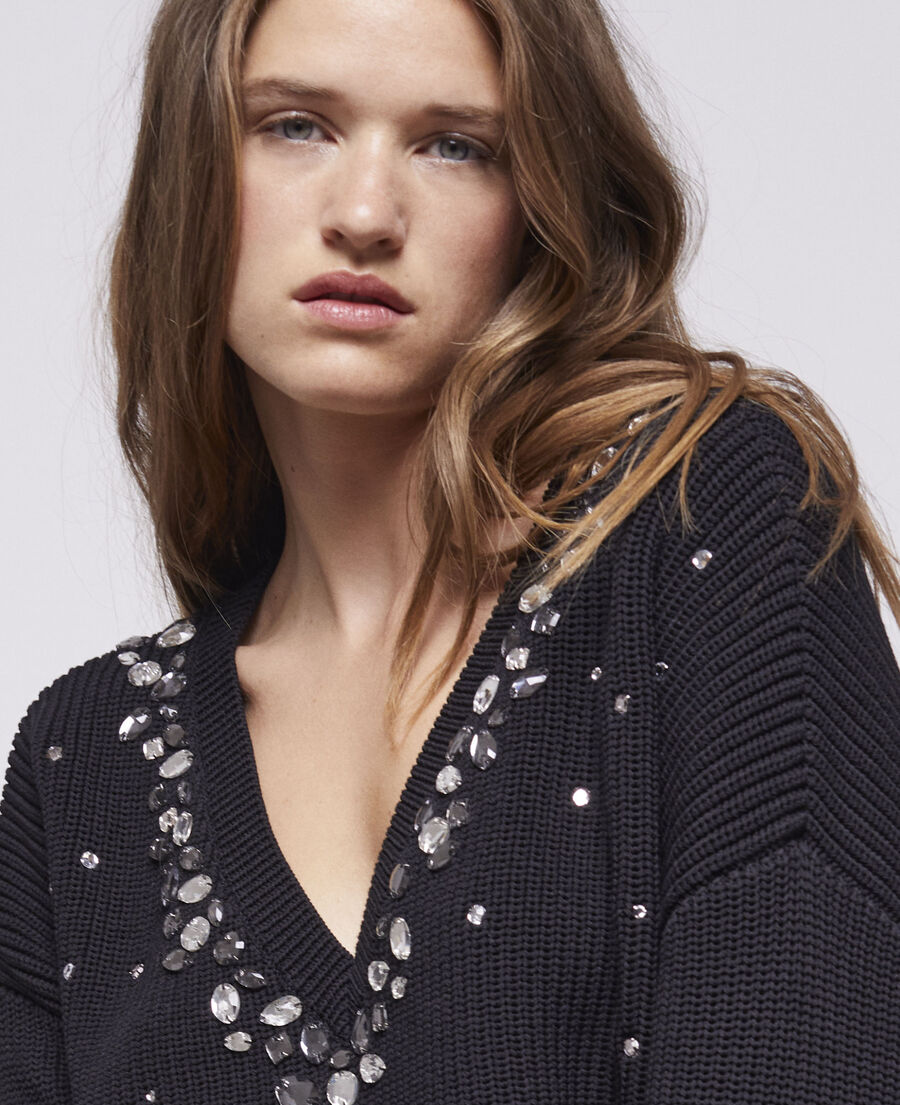 black wool jumper with stone details