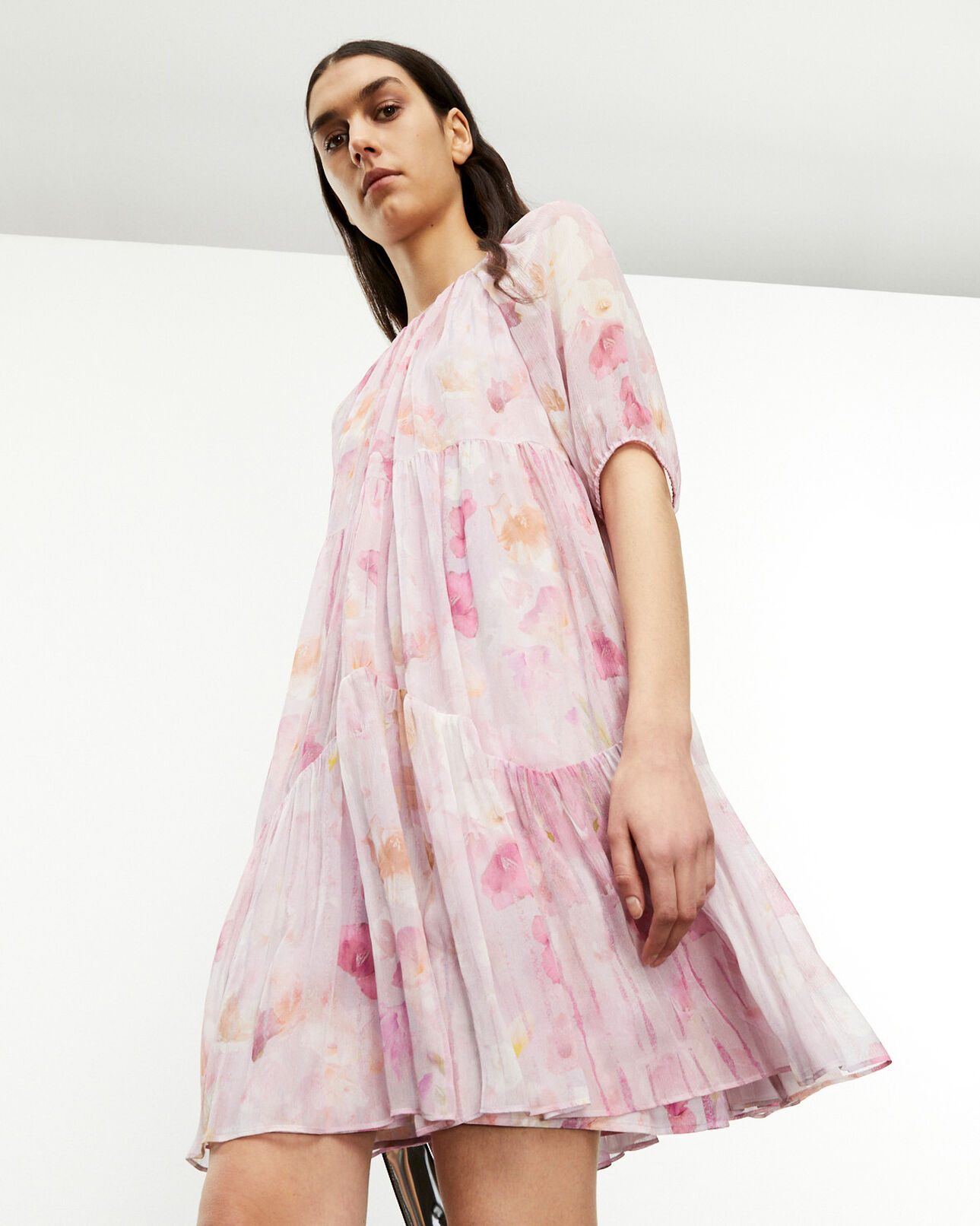 The Kooples FEMME PINK robe courte rose à imprimé fleuri