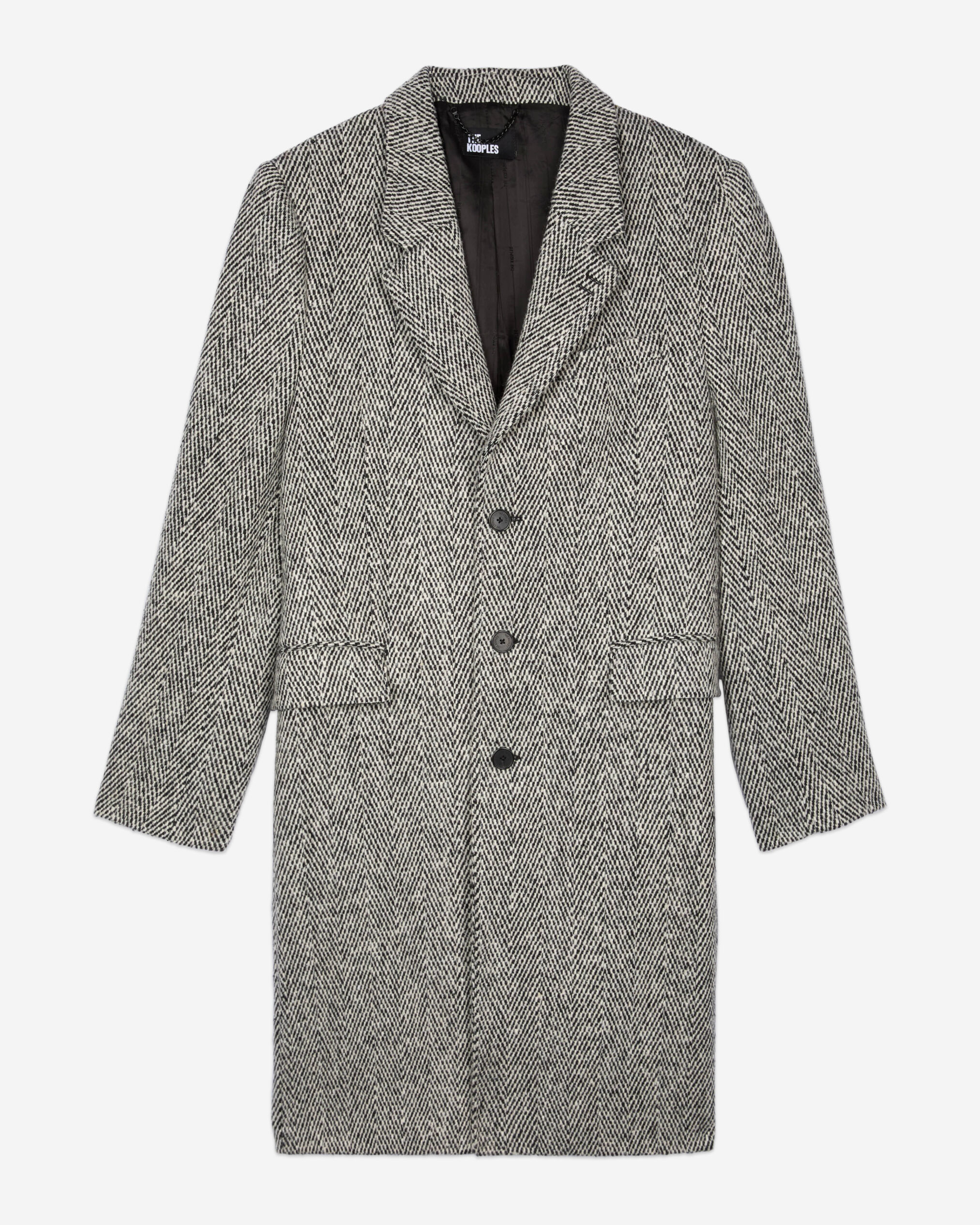 Black and white herringbone coat sale