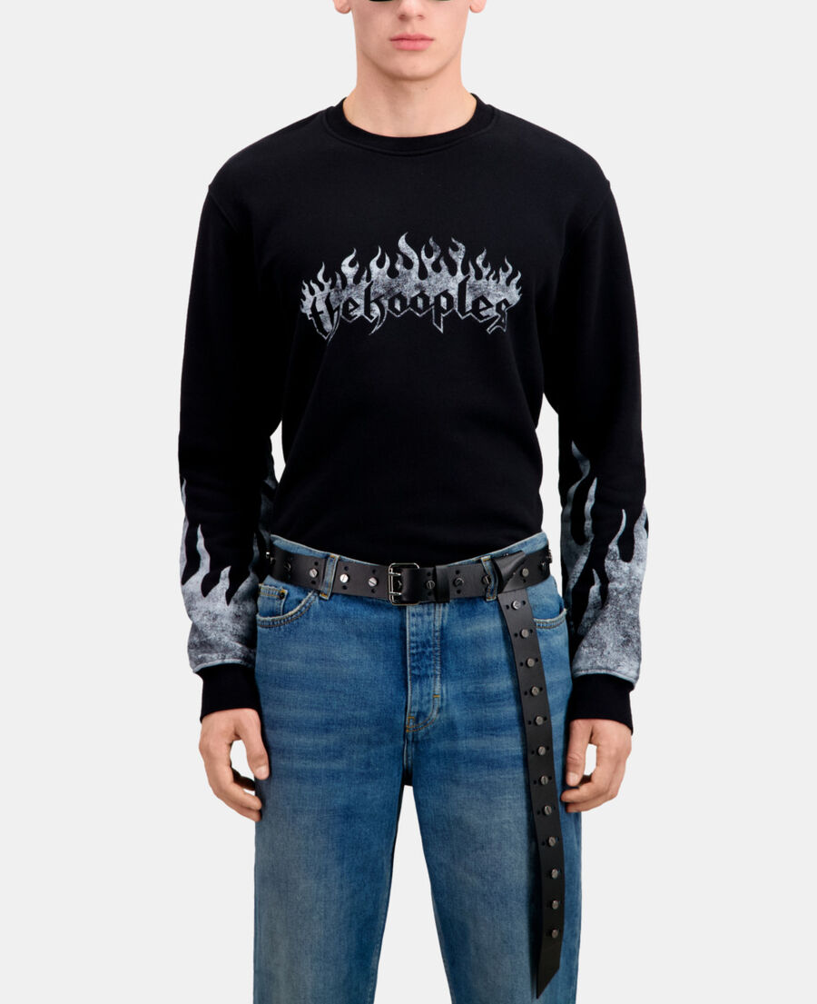 men's black sweatshirt with kooples on fire serigraphy