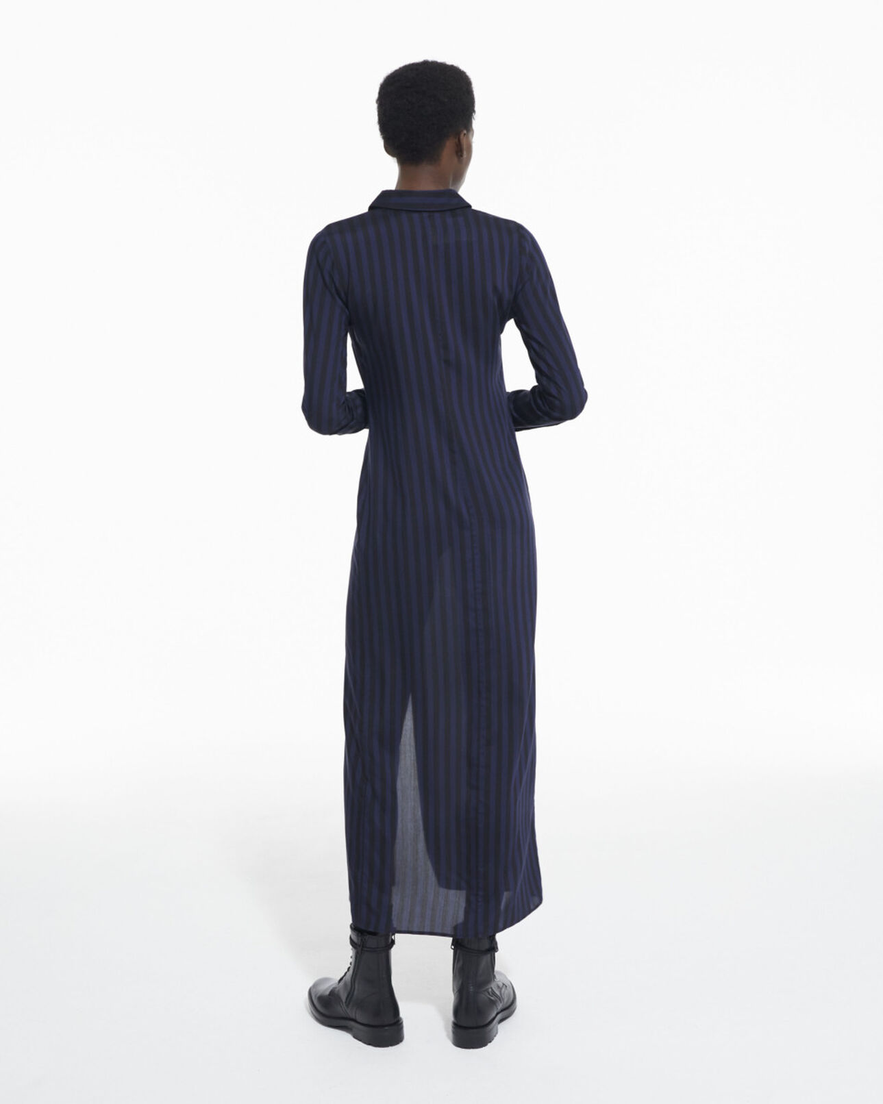 The Kooples DAMEN BLACK NAVY langes gestreiftes kleid