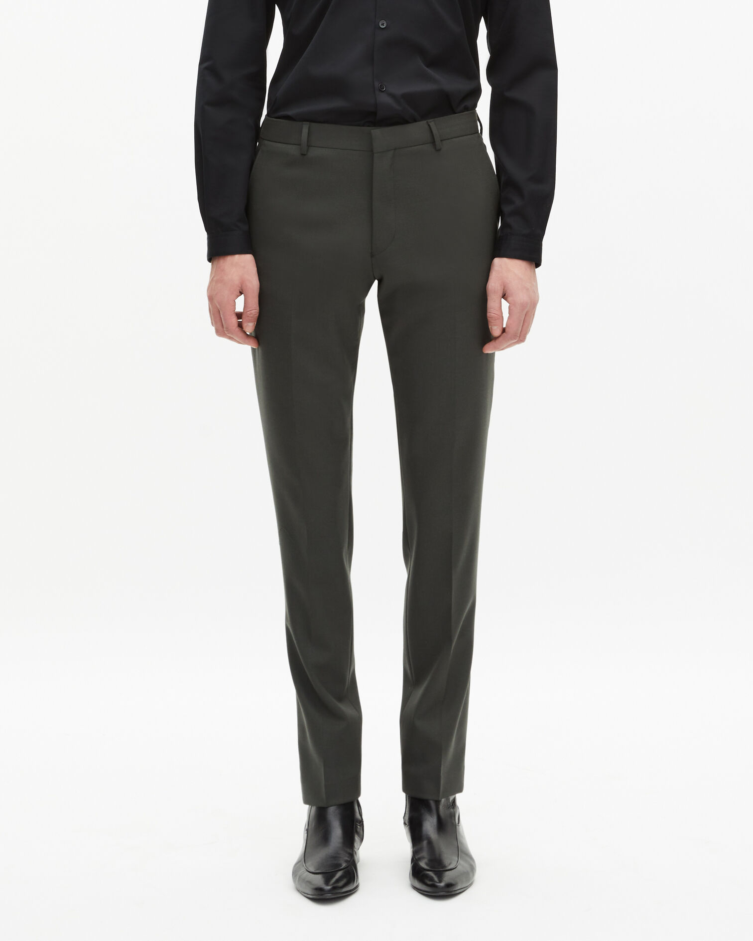 Khaki wool suit trousers fitted trousers, KAKI, hi-res image number null