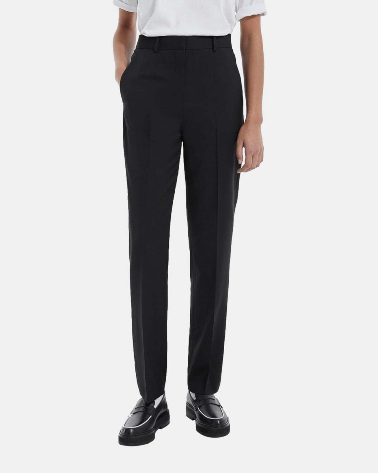 The Kooples DAMEN BLACK anzughose schwarz wolle lederdetail