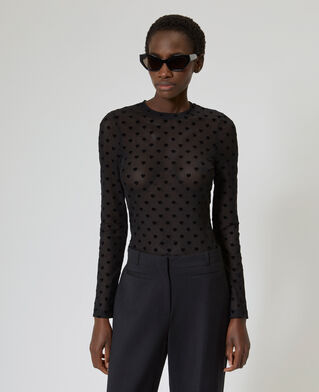 The Kooples WOMEN BLACK black hearts flocked mesh long-sleeve t-shirt