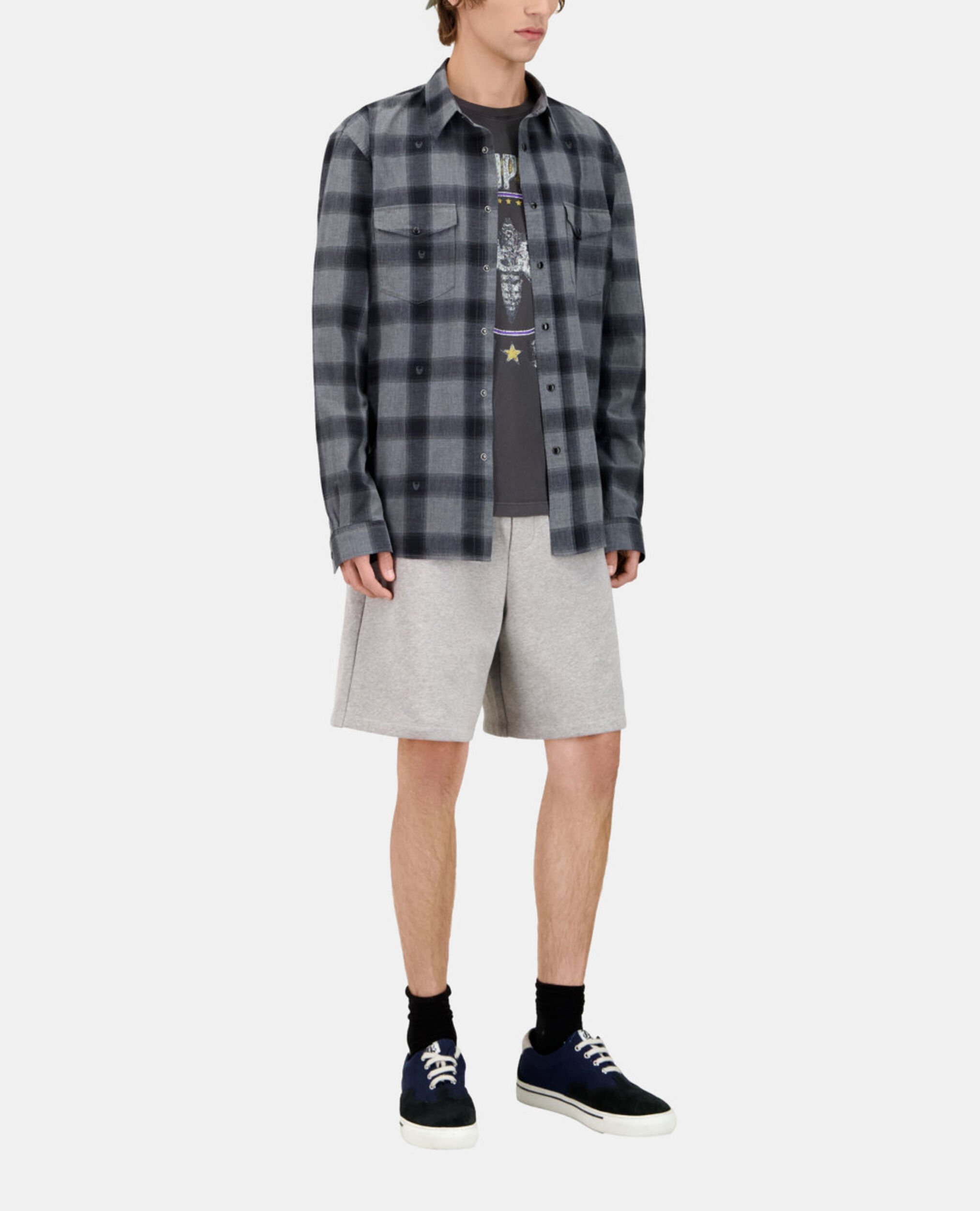 Chemise à carreaux avec têtes de mort gris, BLACK GREY, hi-res image number null