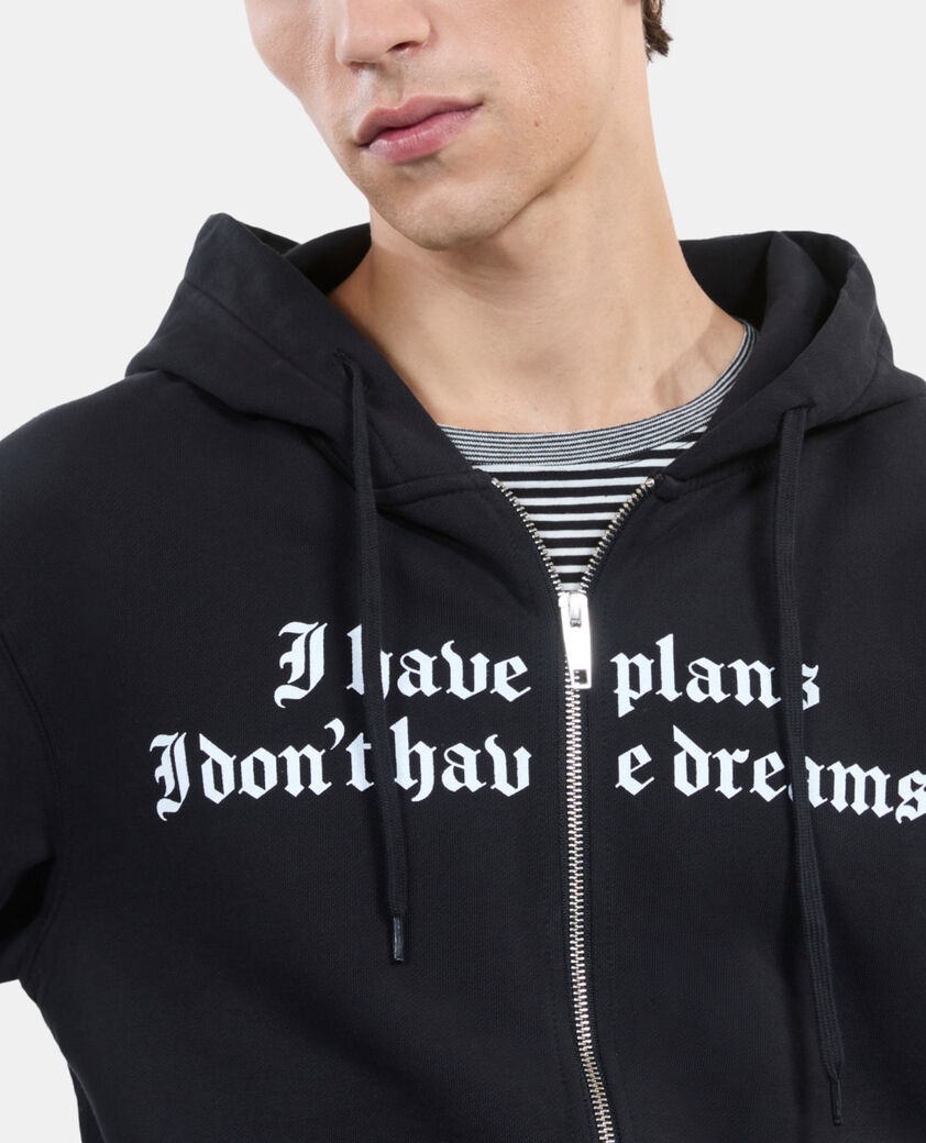 The Kooples HERREN BLACK WASHED schwarzes kapuzensweatshirt mit siebdruck