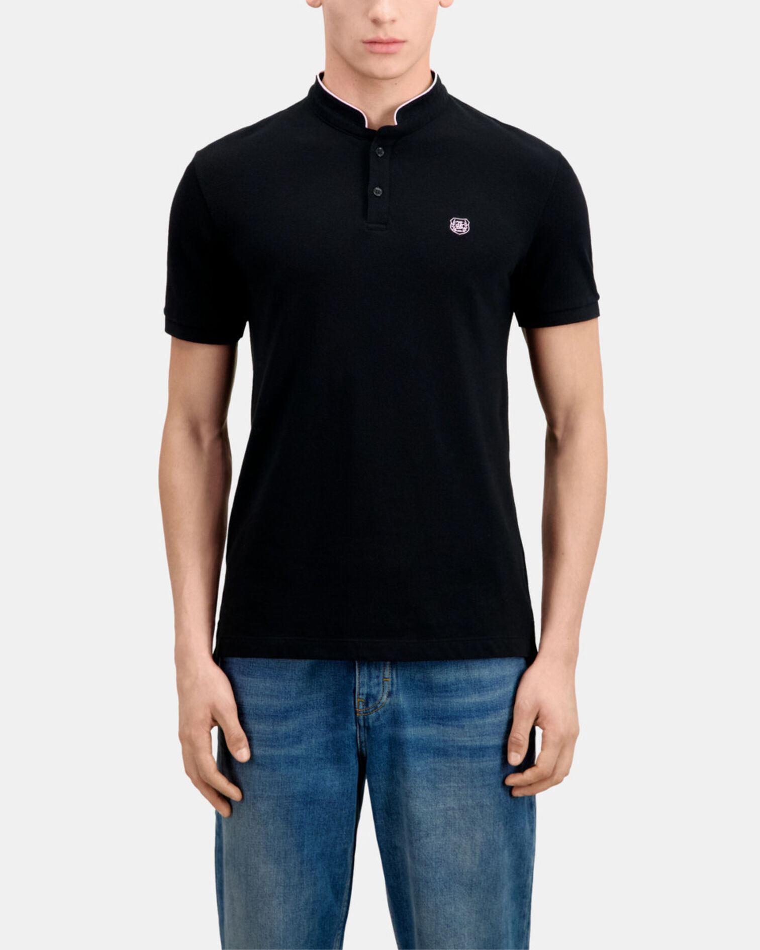 Polo noir en coton, BLACK / PINK, hi-res image number null