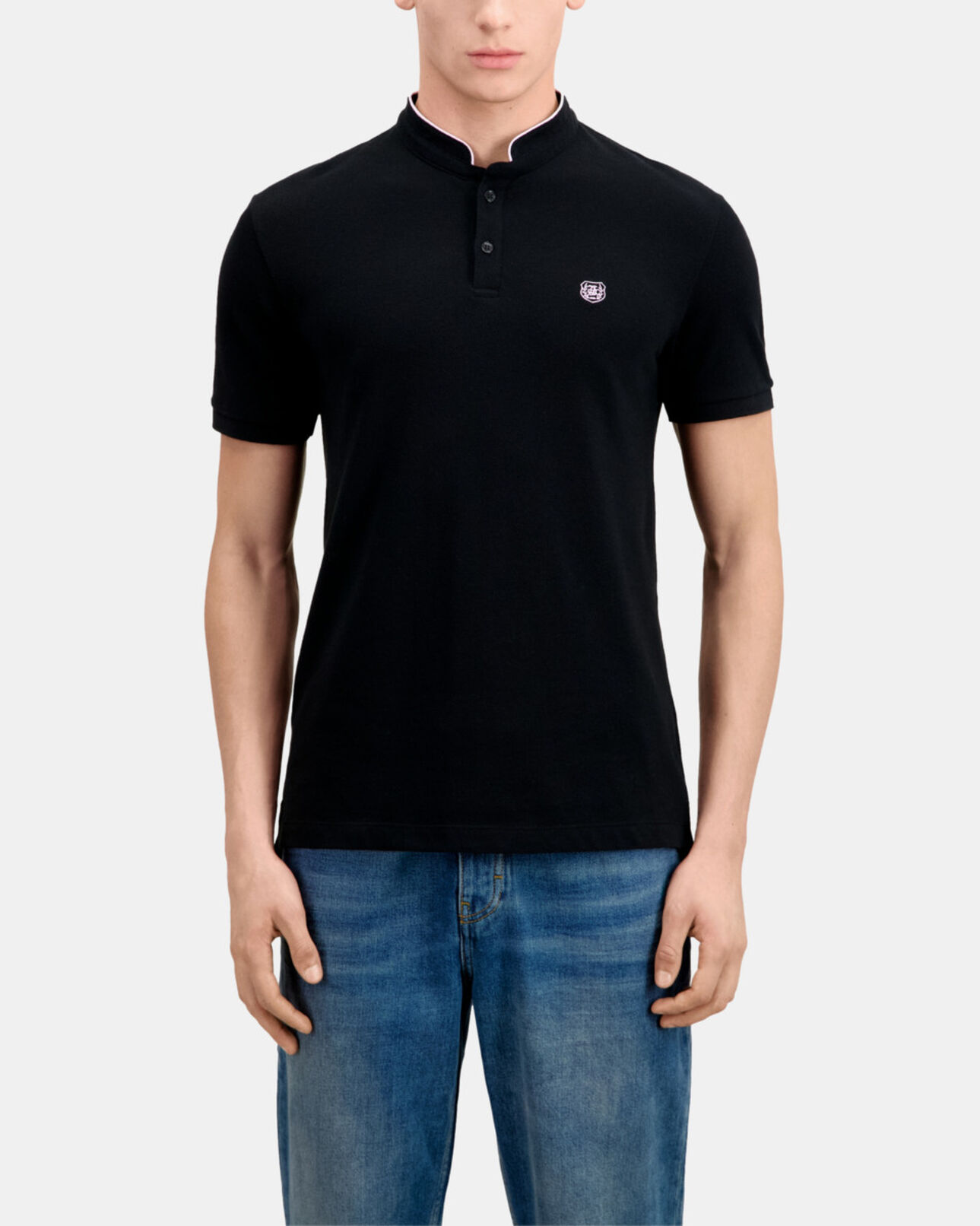 The Kooples HOMME BLACK / PINK polo noir en coton