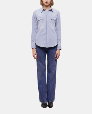 The Kooples WOMEN BLUE DENIM blue and white striped shirt