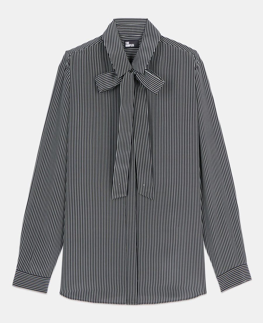 The Kooples F BLACK WHITE striped silk shirt