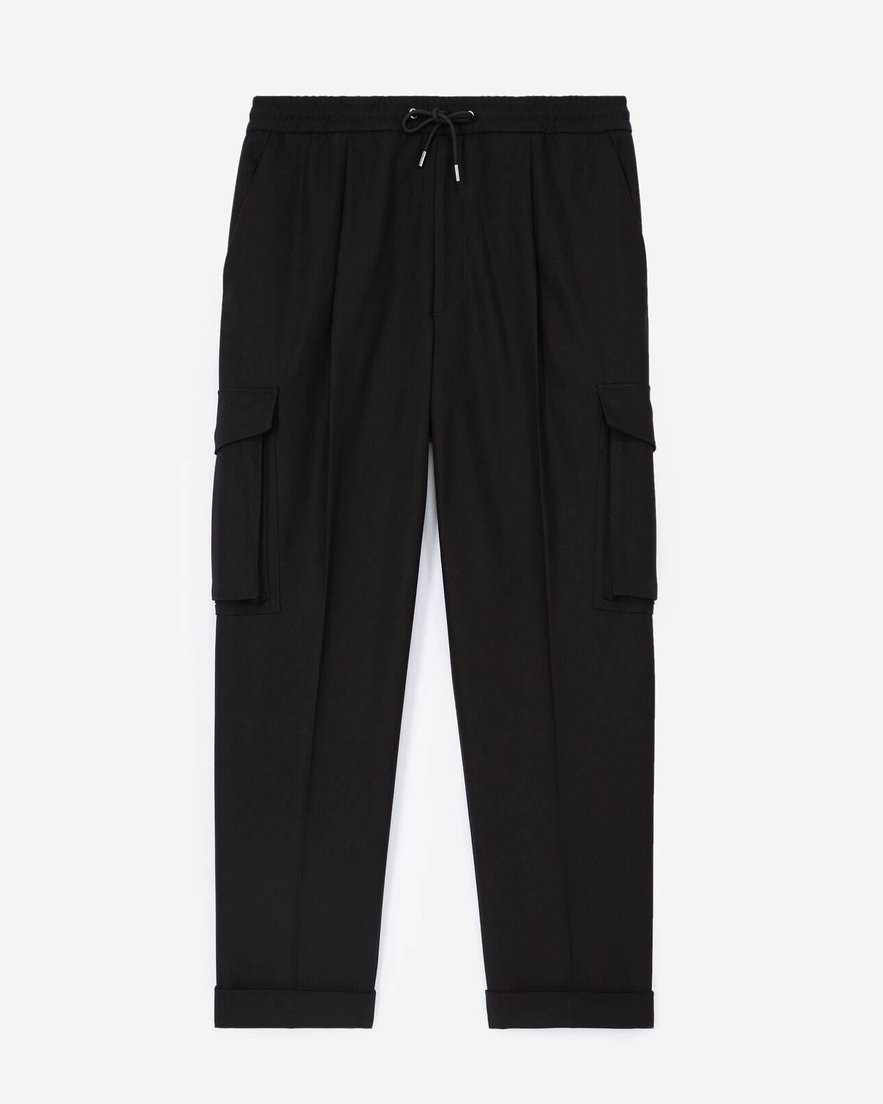 The Kooples HOMME BLACK pantalon droit coton noir à poches cargo