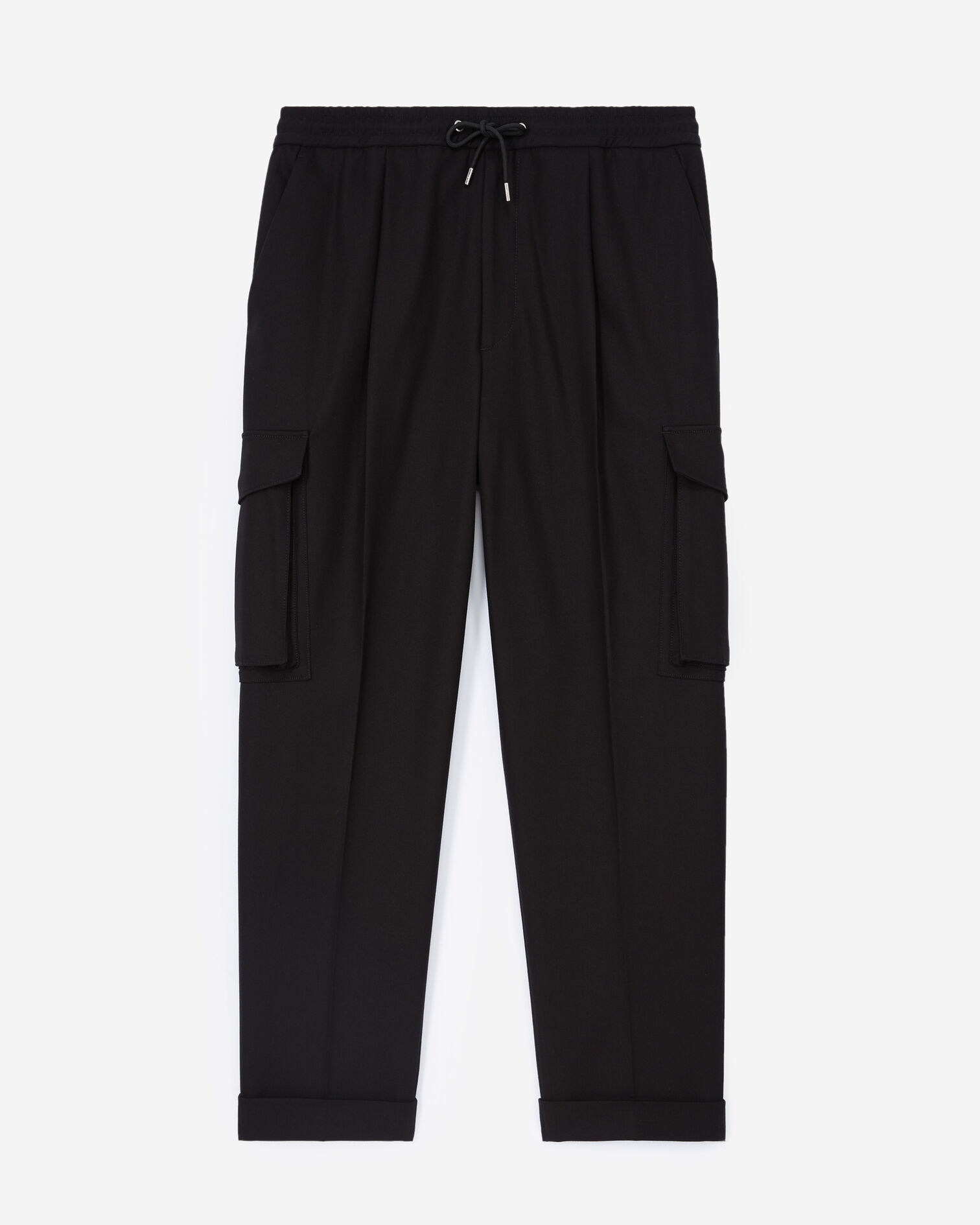 Pantalon droit coton noir à poches cargo, BLACK, hi-res image number null