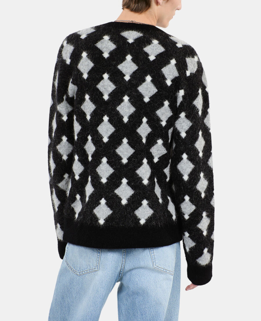 The Kooples H BLACK GREY WHITE black and grey wool and alpaca diamond sweater