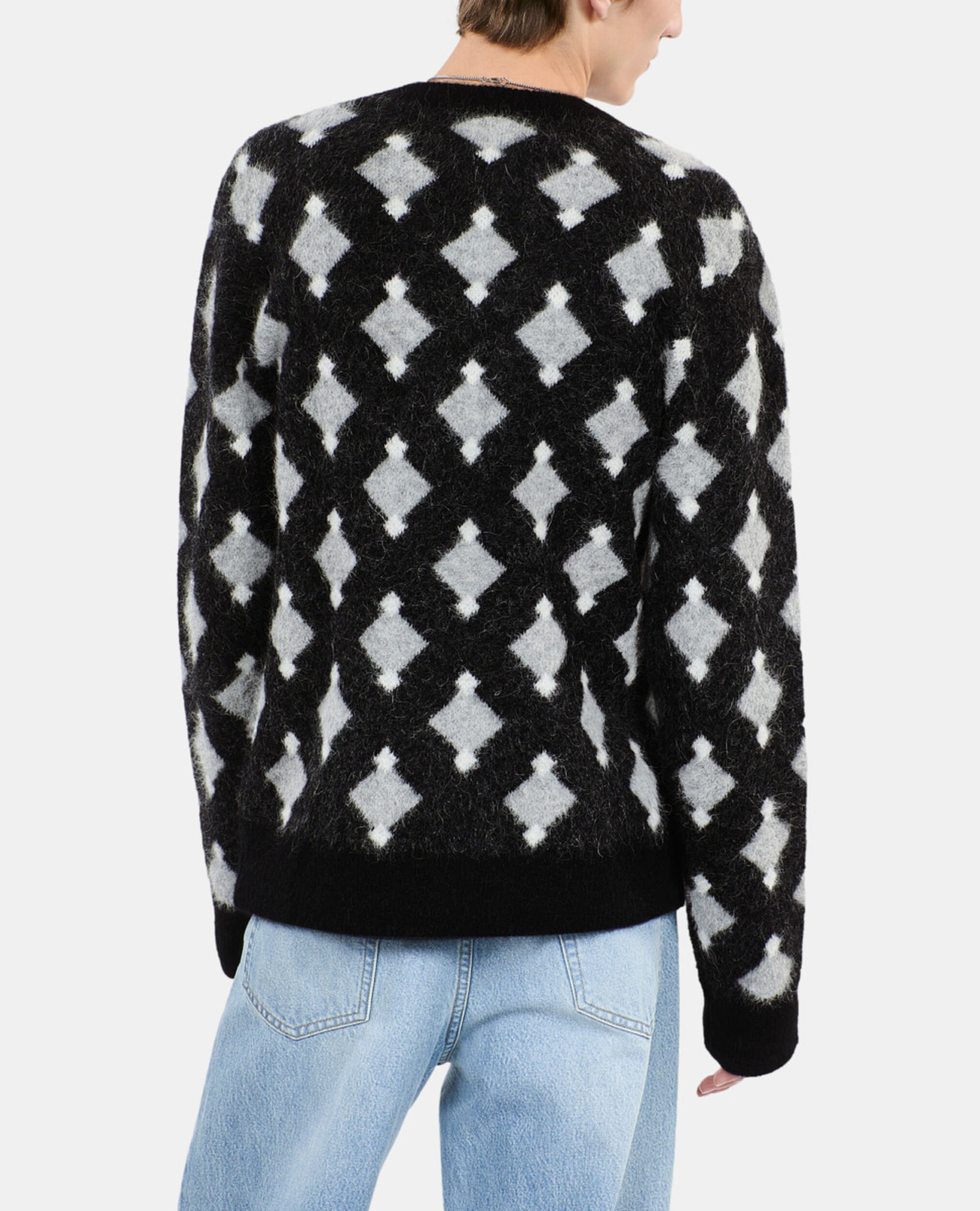 Black and grey wool and alpaca diamond sweater, BLACK GREY WHITE, hi-res image number null