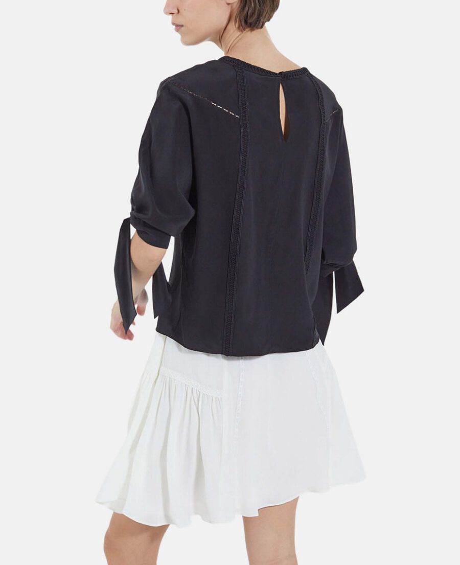 The Kooples F BLACK black silk top with three-quarter length sleeves