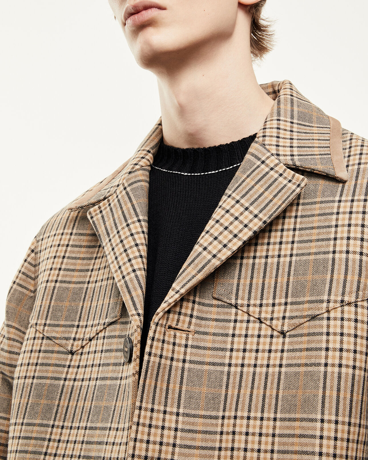 The Kooples HOMME CAMEL / BLACK trench beige et noir à carreaux