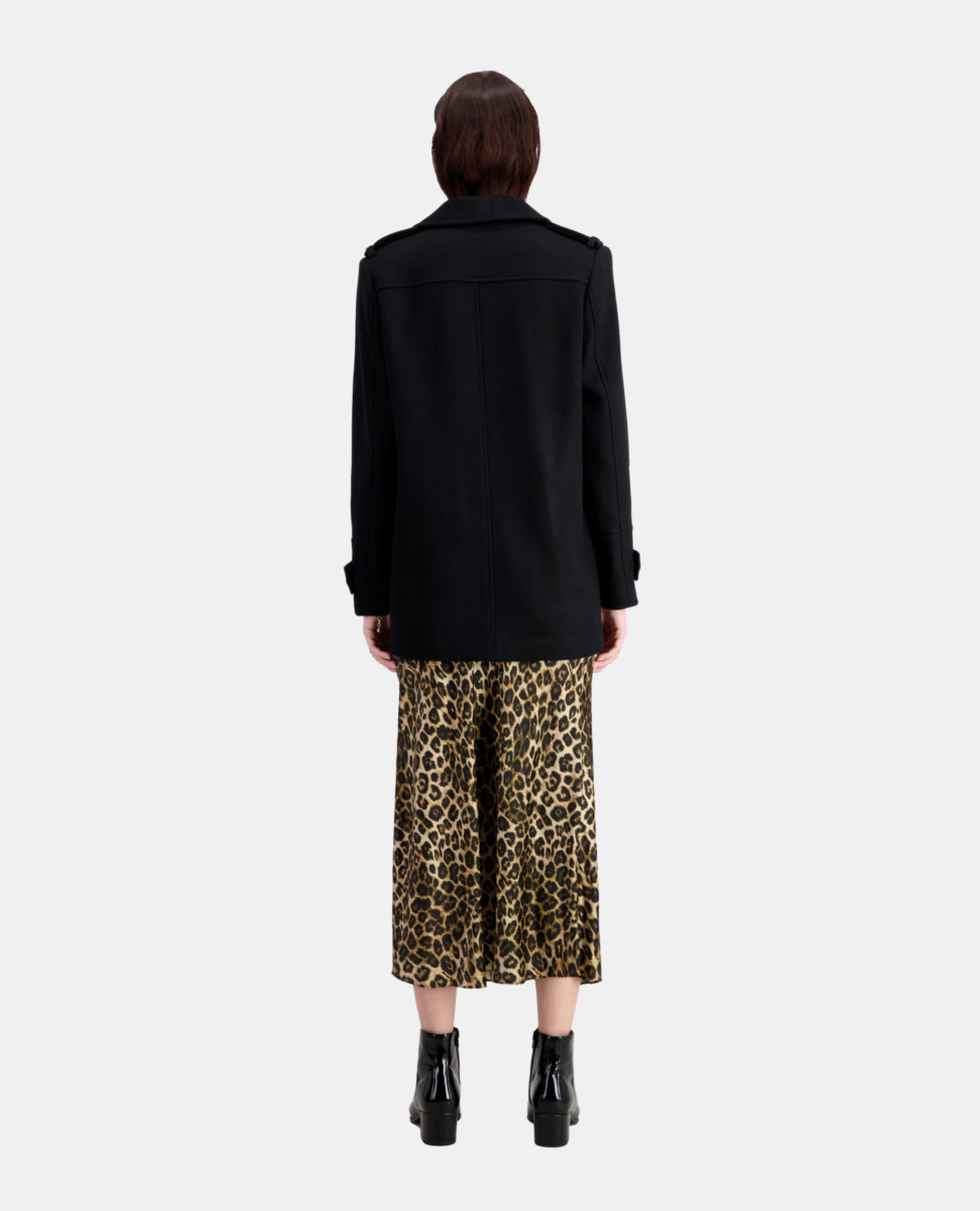 Black wool-blend pea coat, BLACK, hi-res image number null
