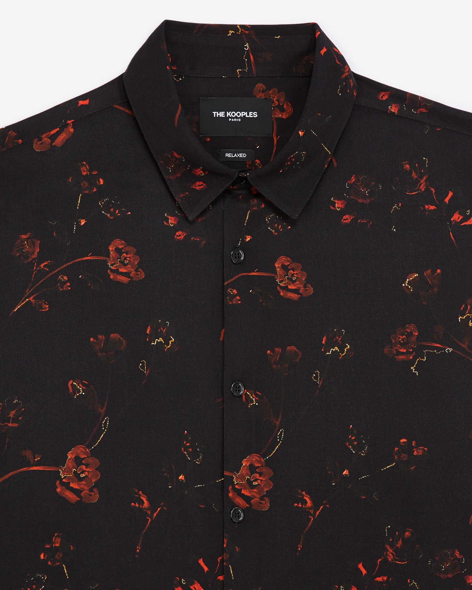 Flowing printed shirt black floral print, BLACK - RED, hi-res image number null