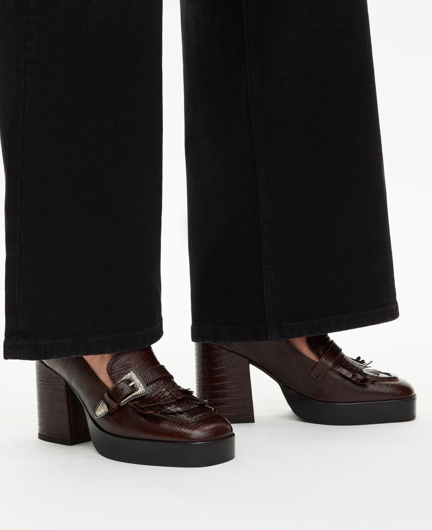 The Kooples WOMEN BROWN brown leather heeled loafers