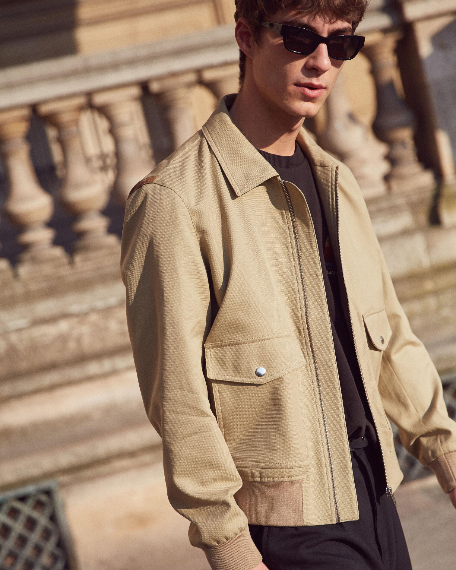 Beiger Blouson mit Reißverschluss und Einsatz mit lederdetail, BEIGE, hi-res image number null