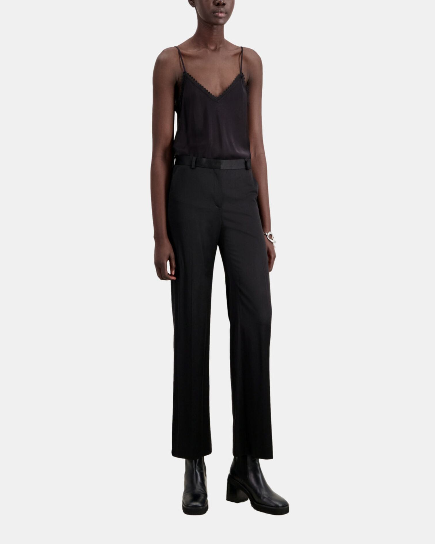Pantalon tailleur noir satiné, BLACK, hi-res image number null