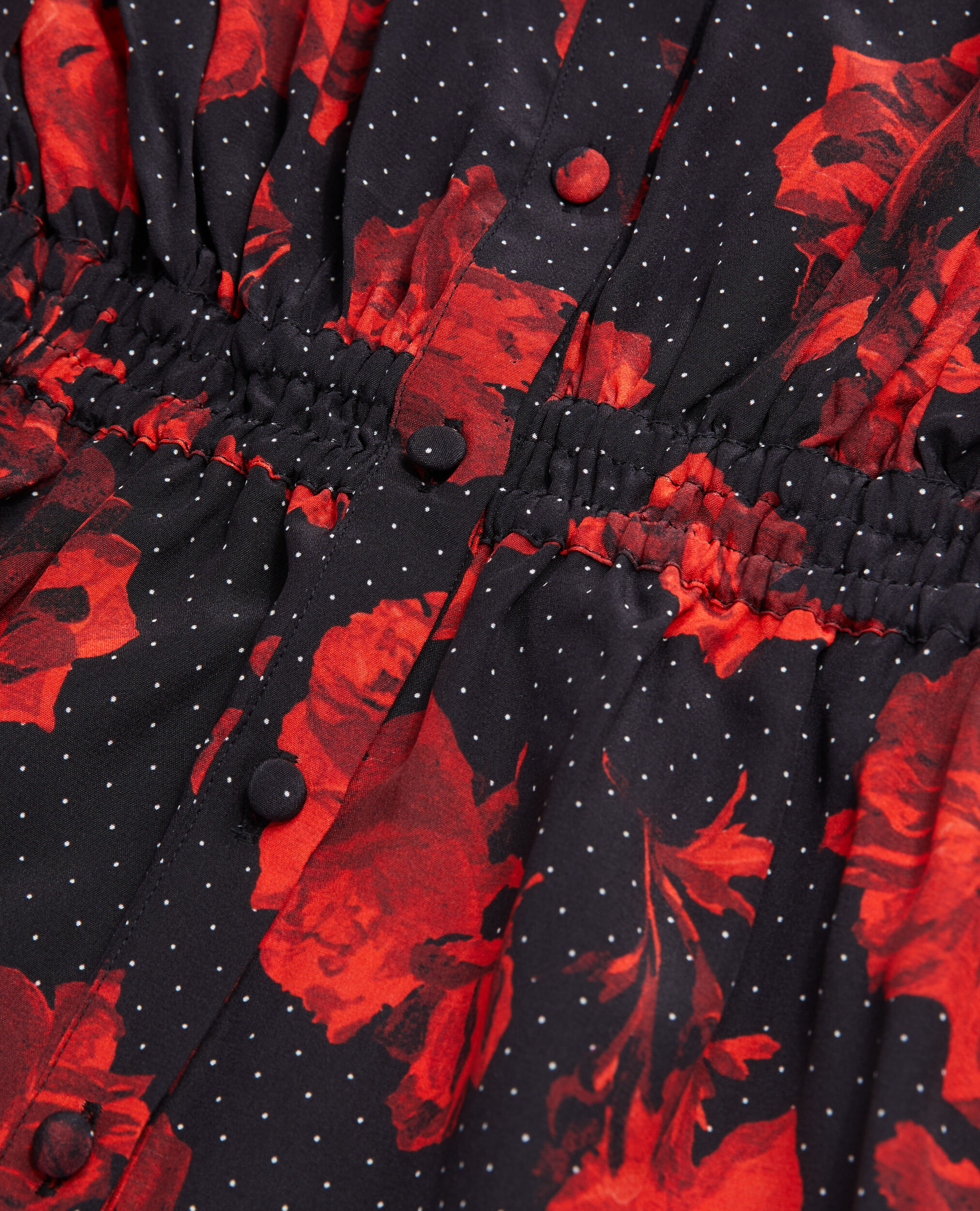 Robe chemise courte imprimée en soie, BLACK - RED, hi-res image number null