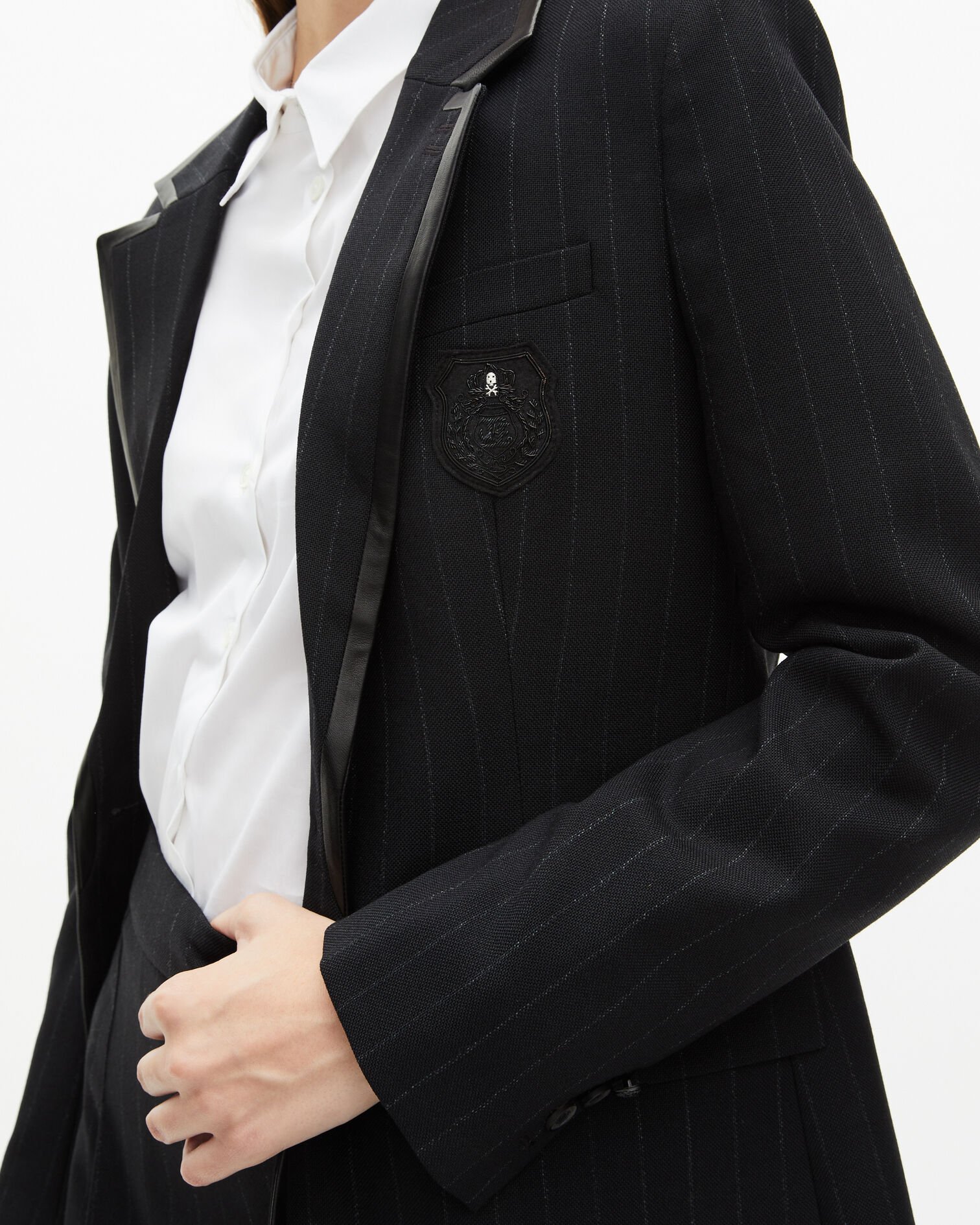 Schwarze Jacke mit Tennisstreifen aus Wolle, BLACK, hi-res image number null