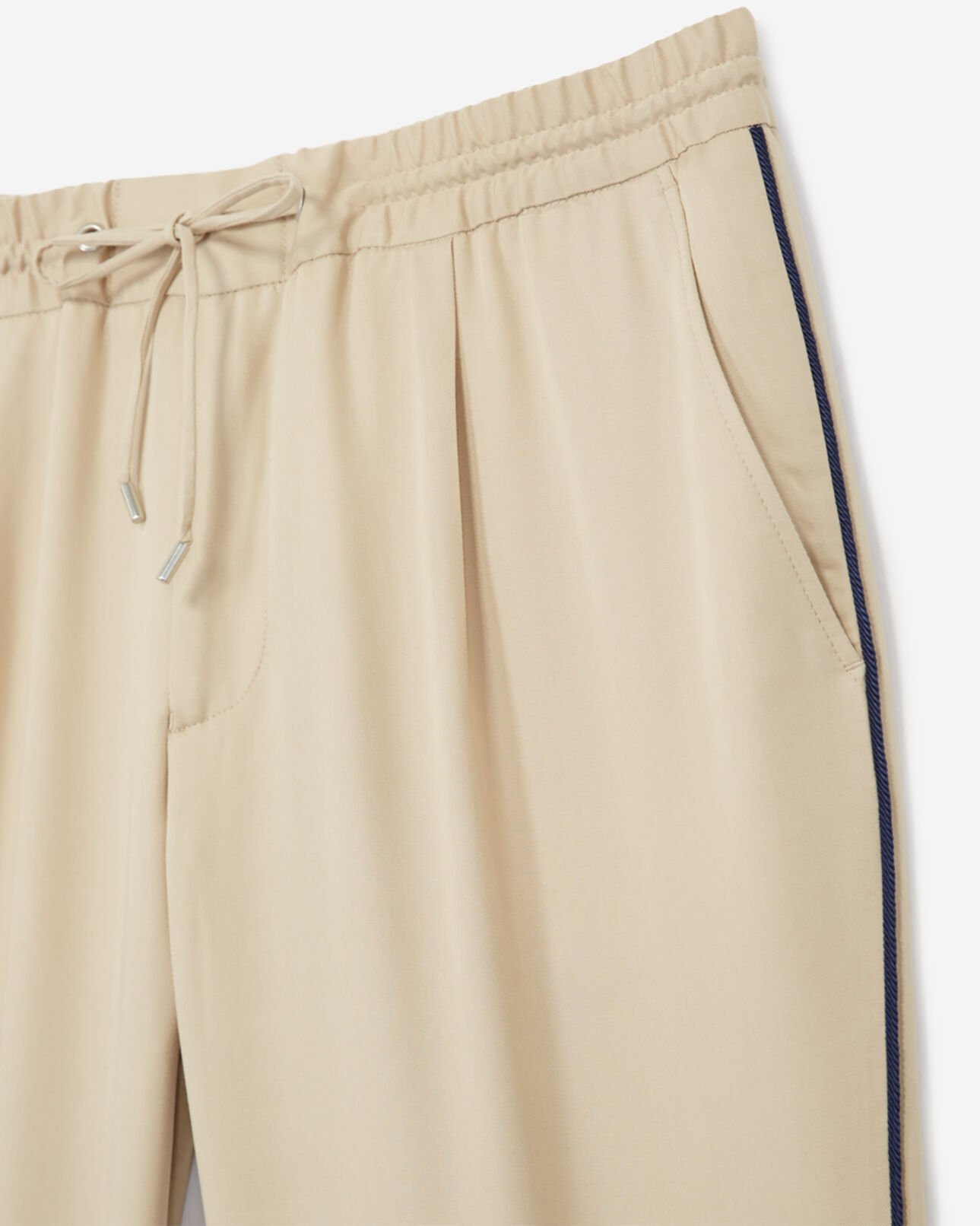 The Kooples MEN VIGOGNE MELANGE/DARK NAVY loose, beige cotton twill trousers with woven blue piping