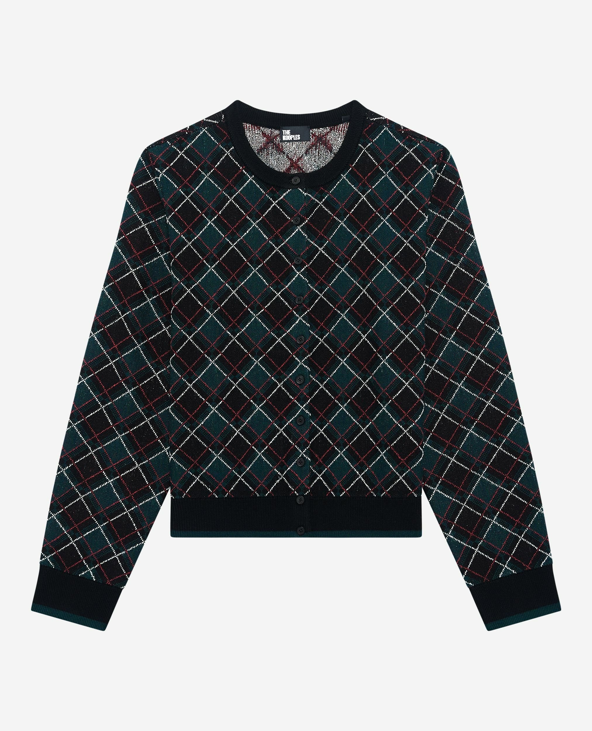 Black check cardigan, BLACK DARK GREEN, hi-res image number null