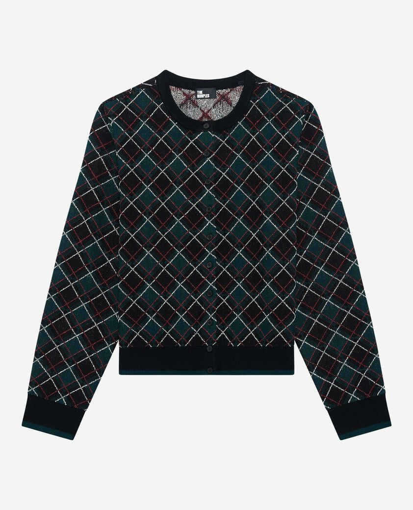 The Kooples WOMEN BLACK DARK GREEN black check cardigan