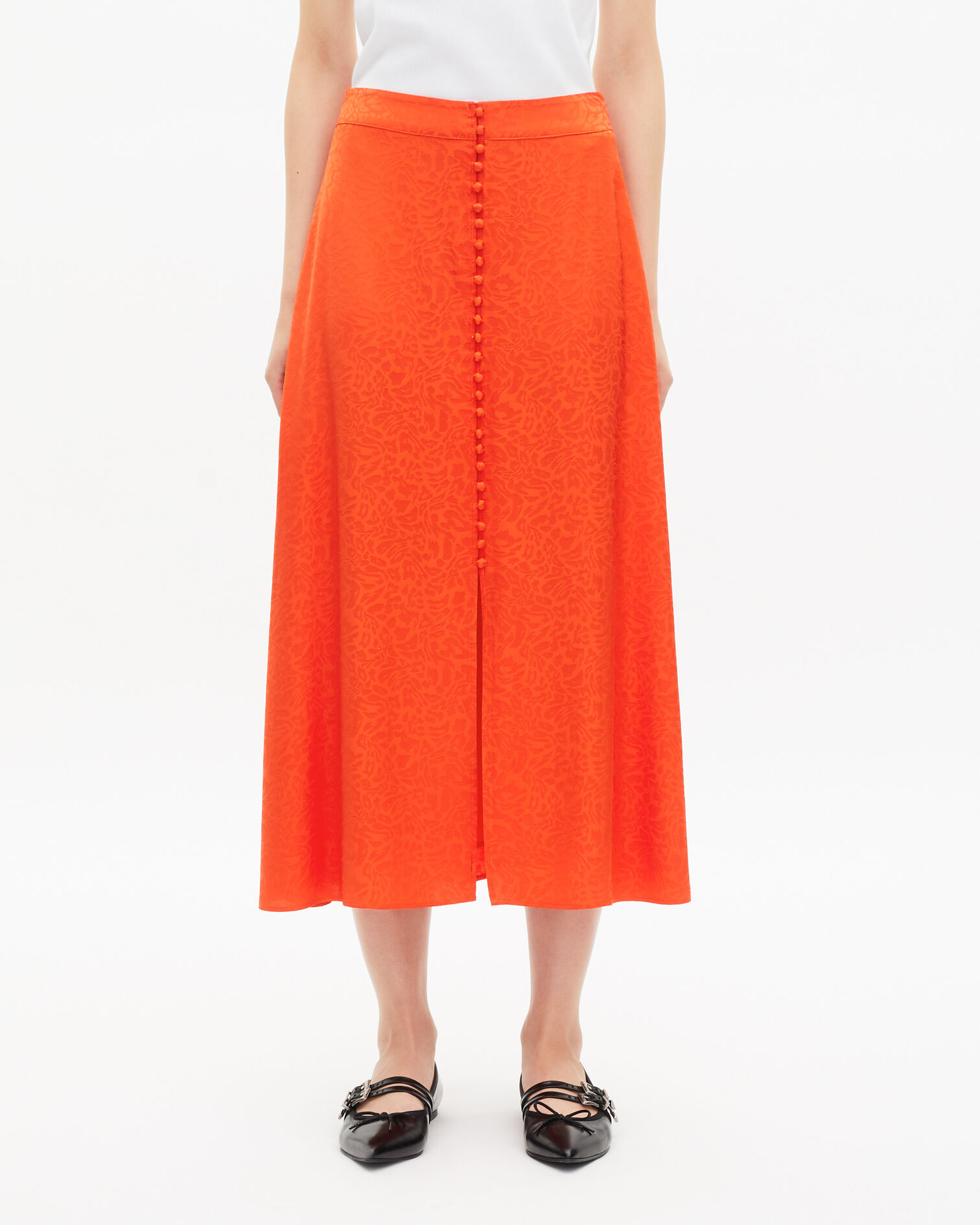 Long skirt in orange jacquard, ORANGE RED, hi-res image number null