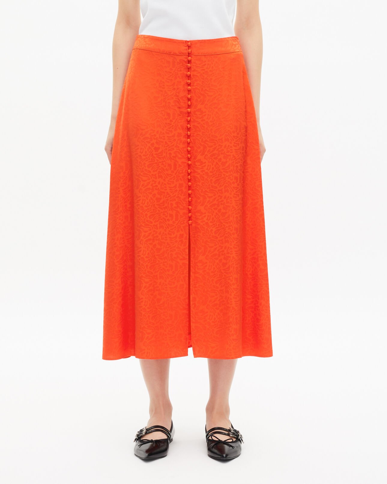 The Kooples WOMEN ORANGE RED long skirt in orange jacquard